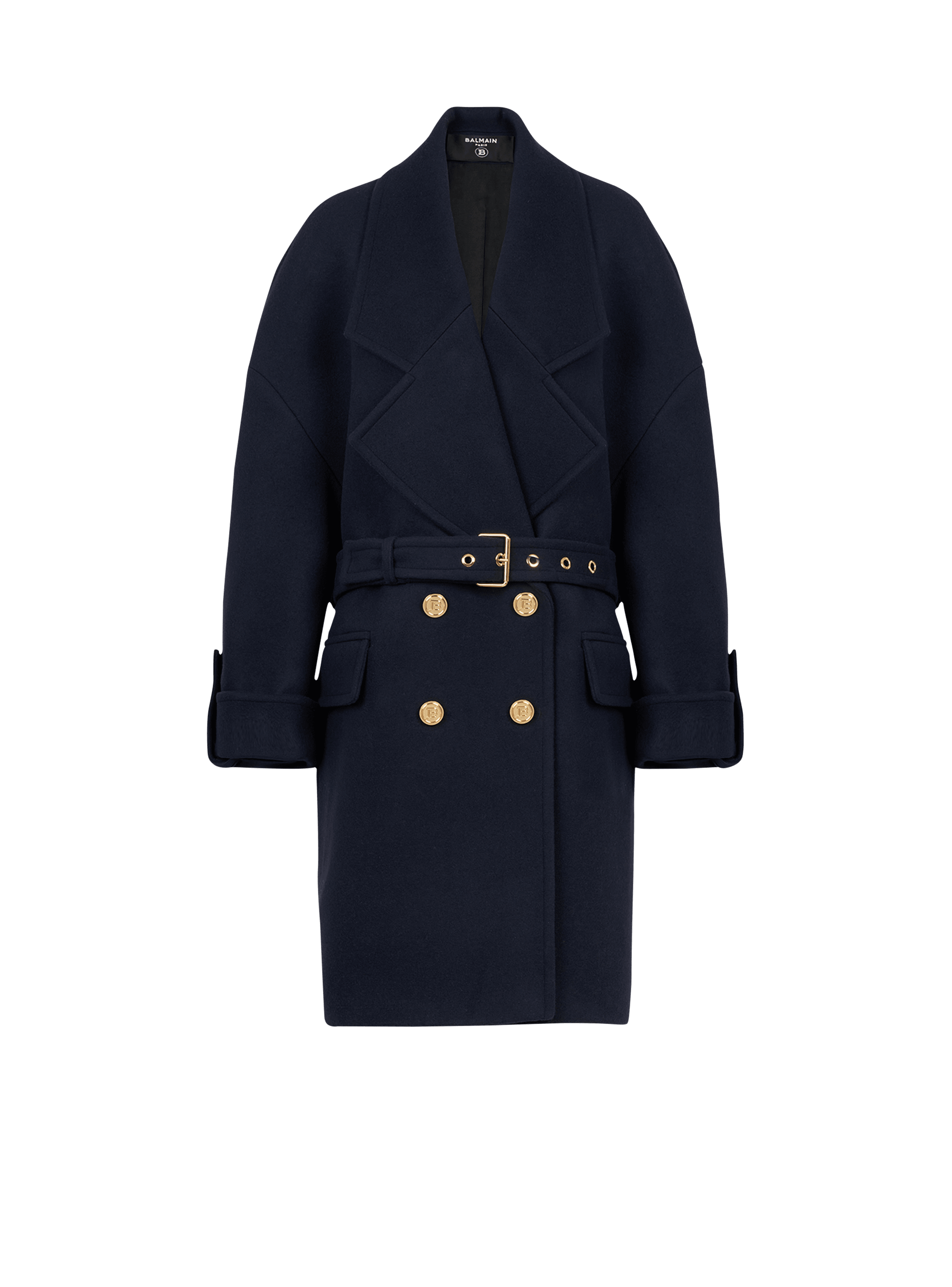 Wool and cashmere pea coat with gold-tone buttoned fastening -