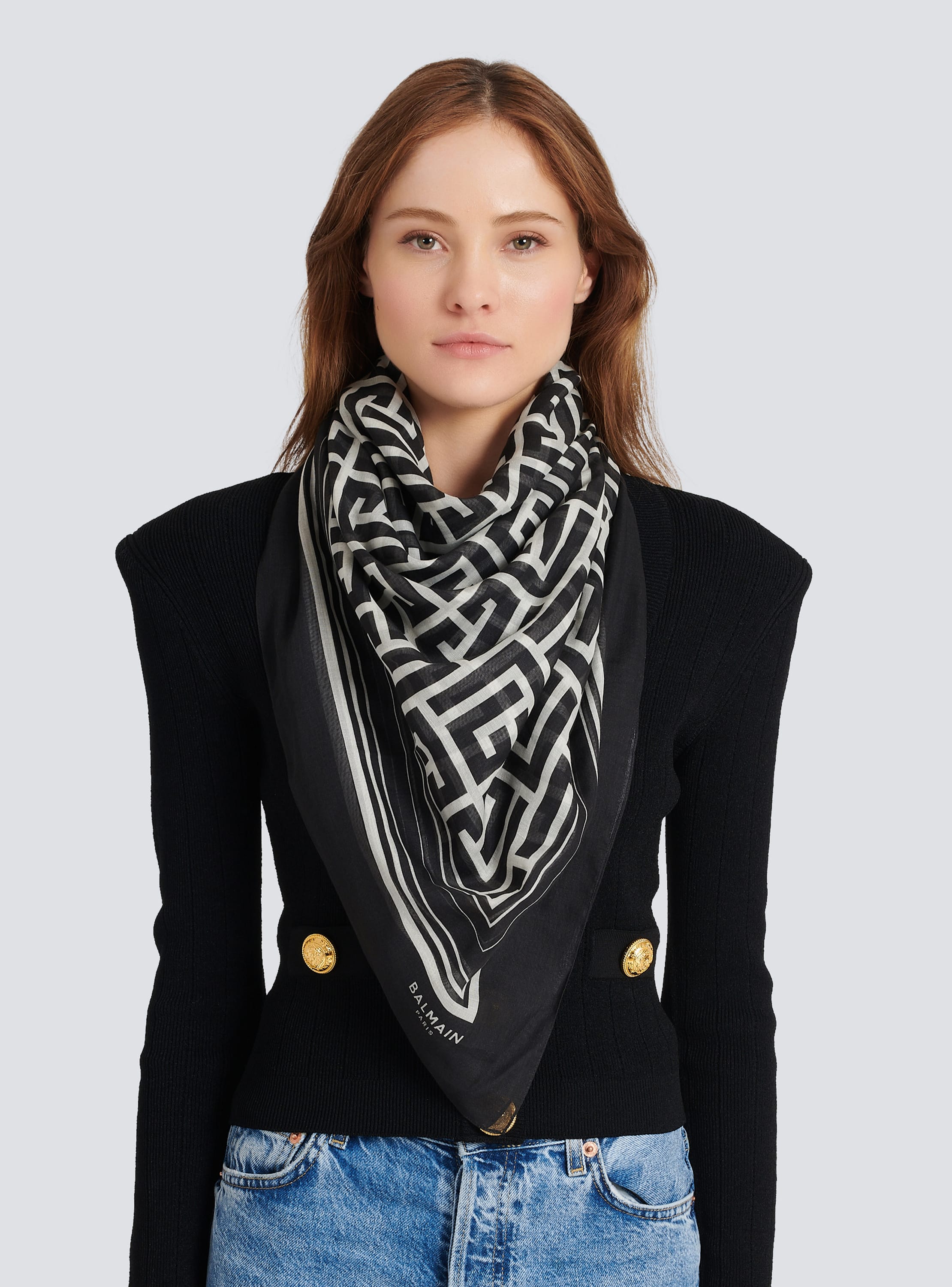 Foulard in cotone con monogramma Balmain