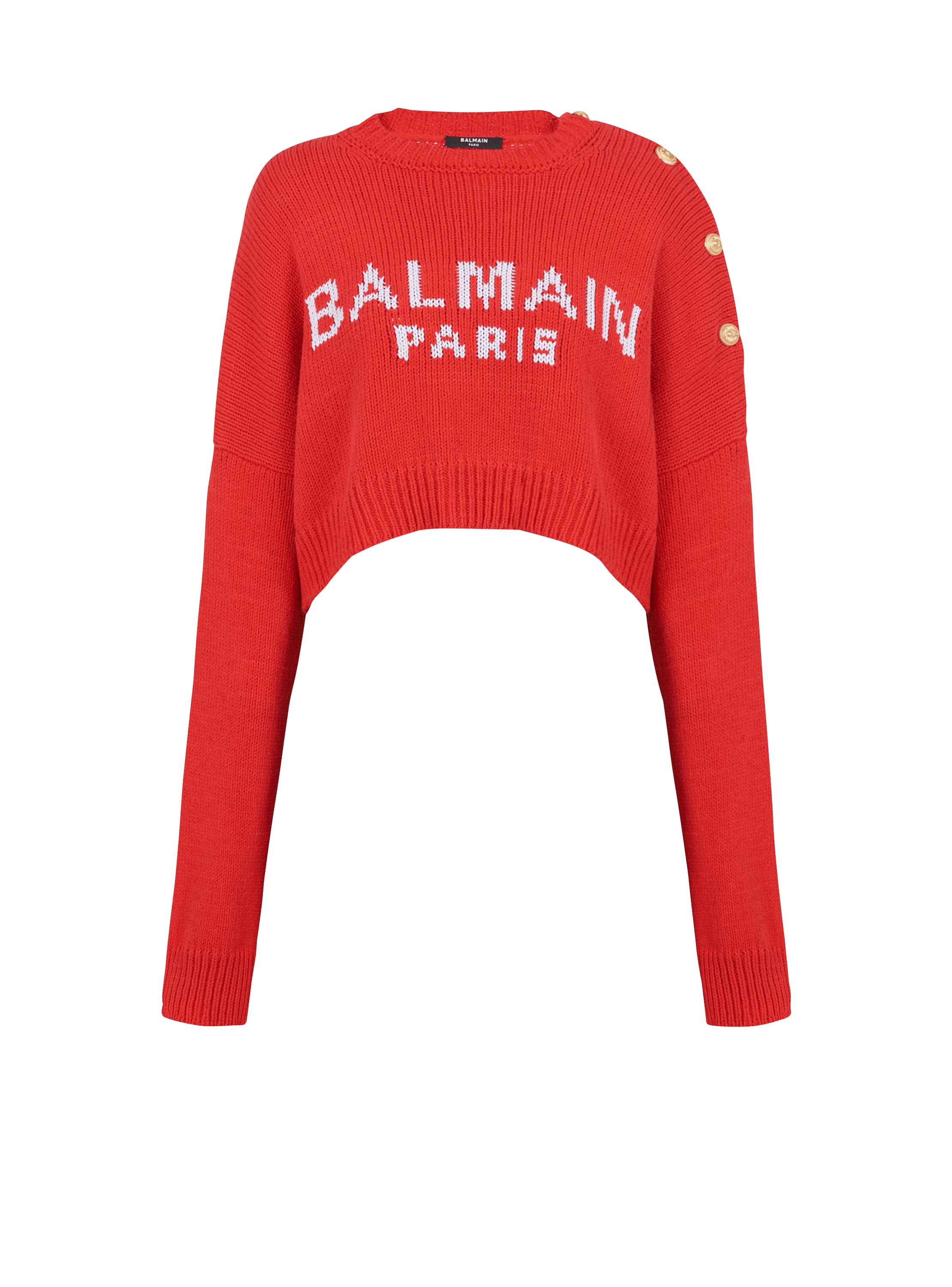 HIGH SUMMER CAPSULE - Cropped knit sweater with Balmain logo print
