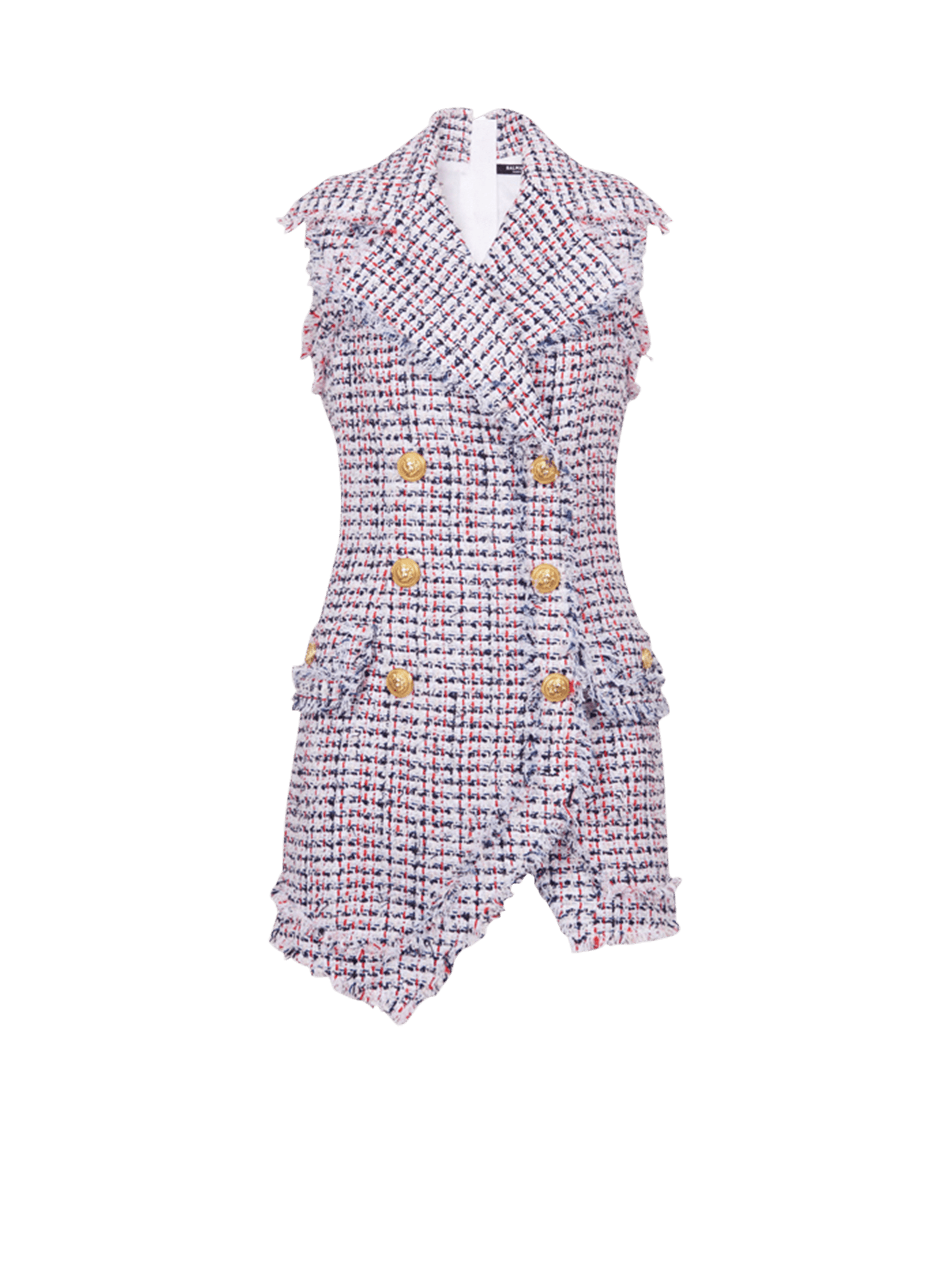 HIGH SUMMER CAPSULE - Short tweed dress with double-breasted gold-tone buttoned fastening
