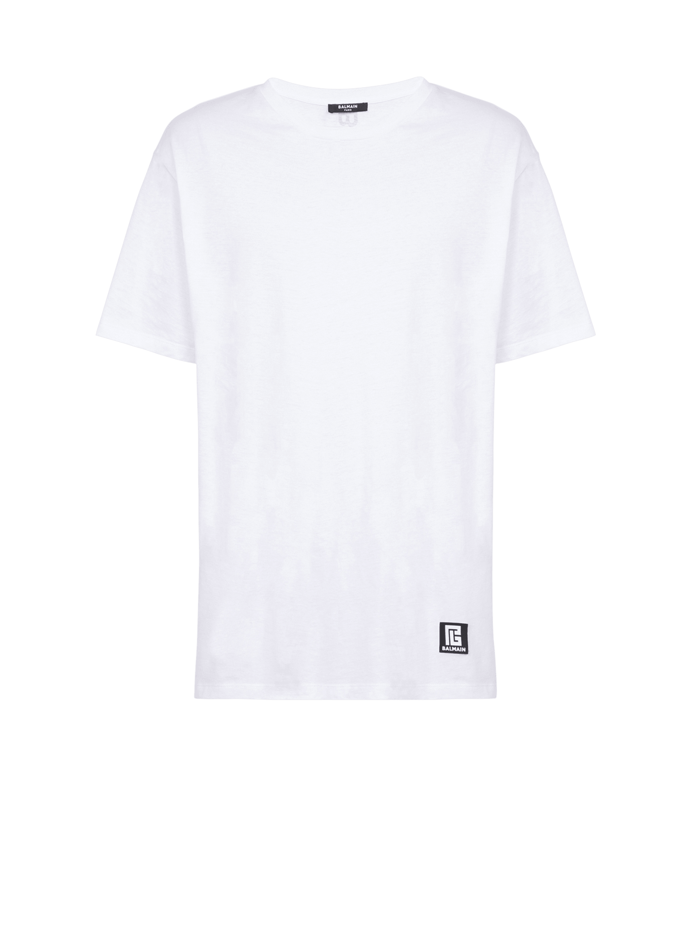 Oversized eco-designed cotton T-shirt with Balmain logo print, white, hi-res