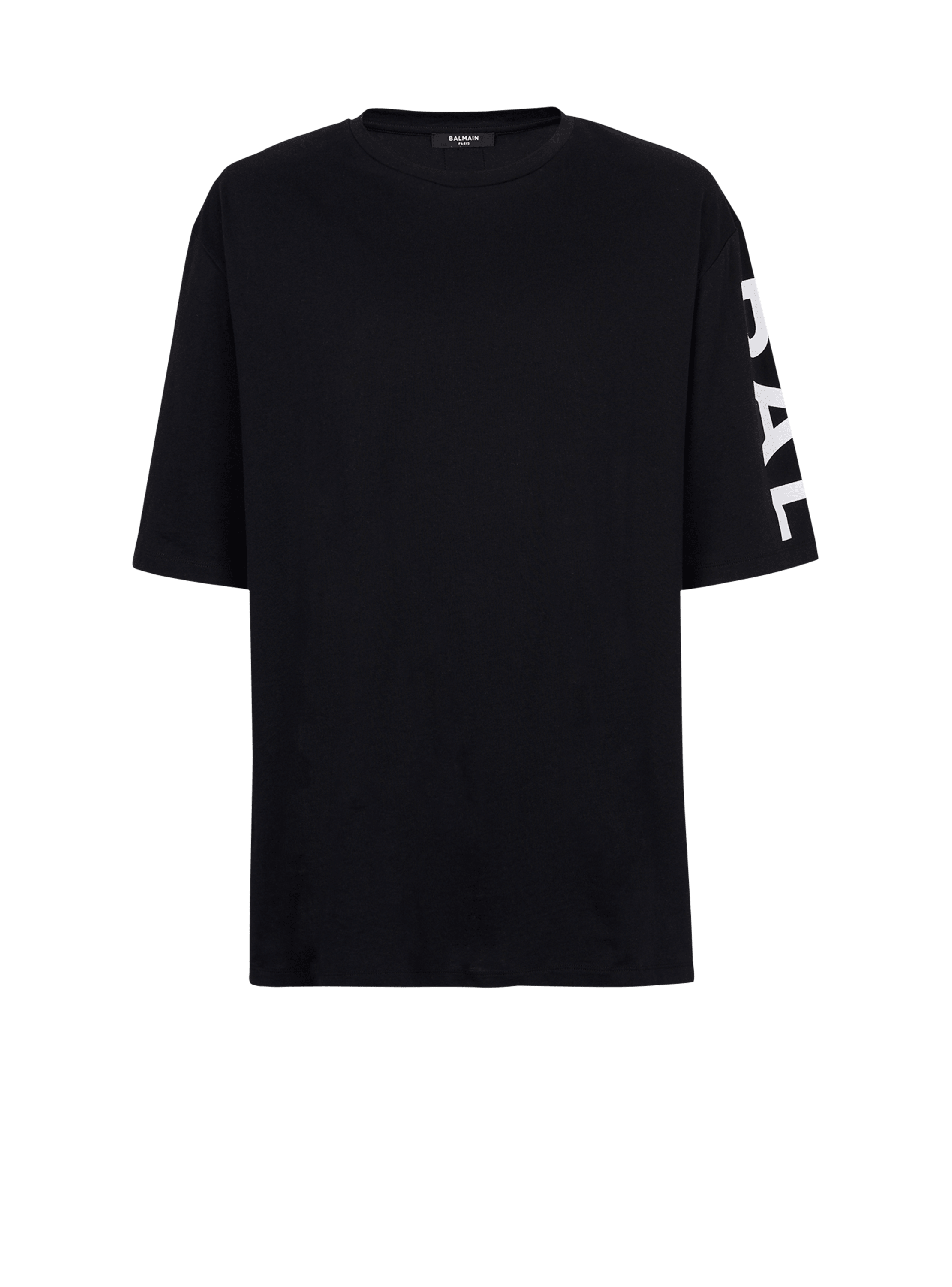 Oversized eco-designed cotton T-shirt with Balmain logo print, black, hi-res