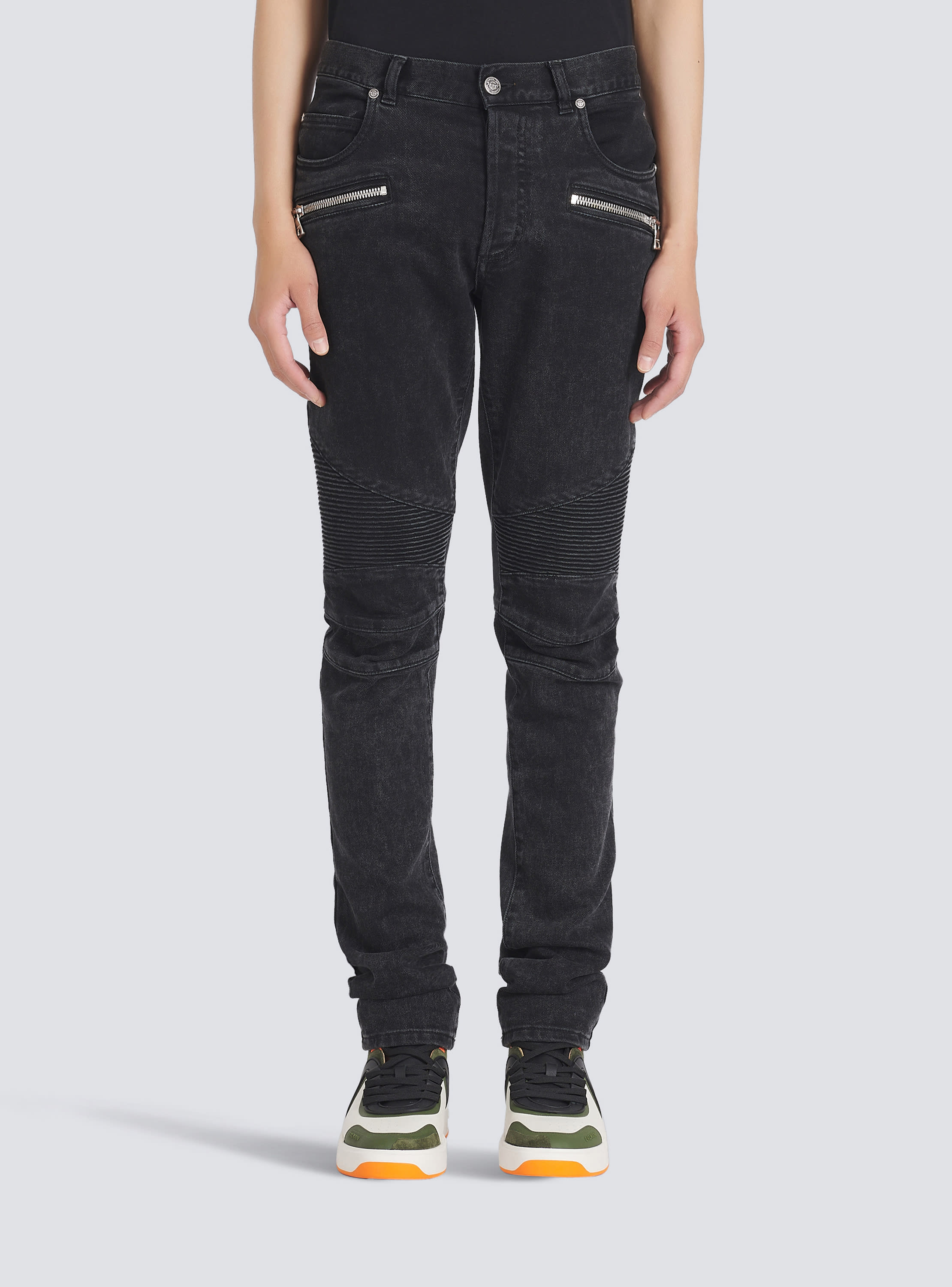 Balmain Men's Blue Slim-cut Faded Biker Jeans, Brand Size 32  WH1MG030149D-6FC - Apparel - Jomashop