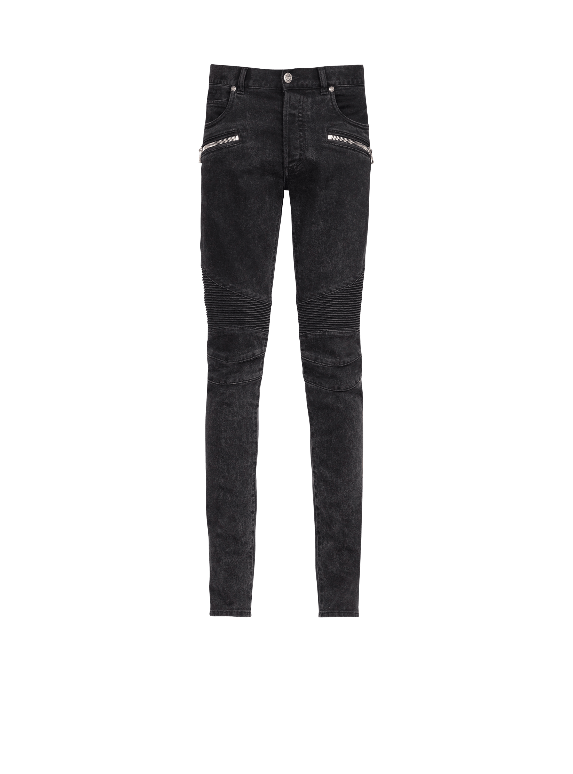 Slim cut cotton jeans, black, hi-res