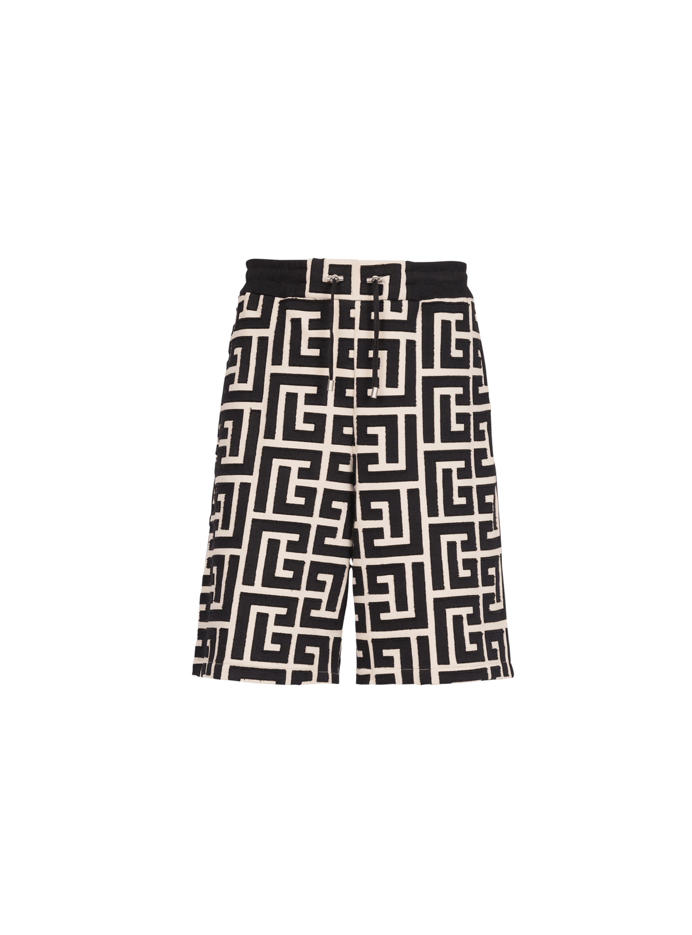 Cotton shorts with maxi Balmain monogram, black, hi-res