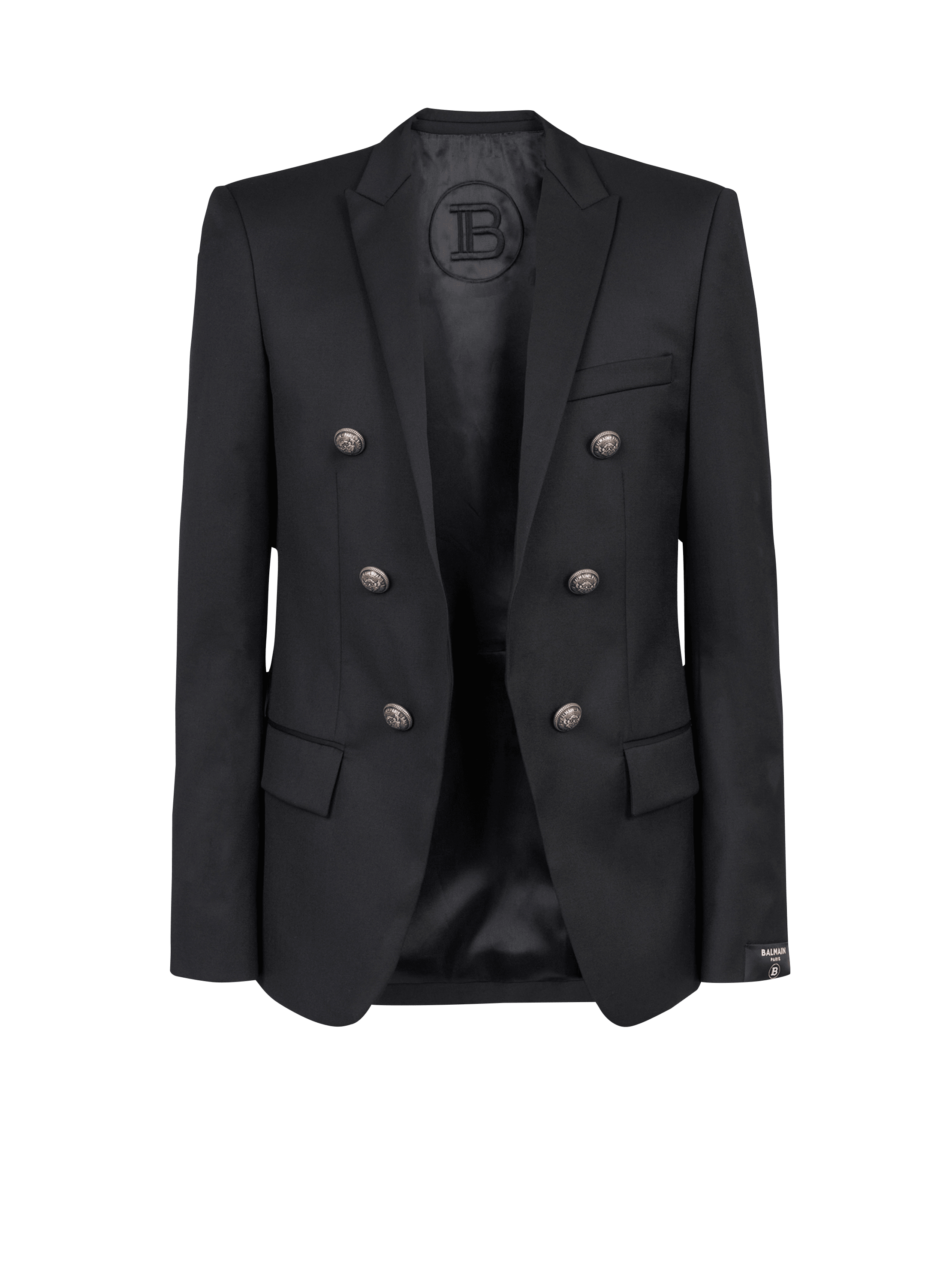 Wool blazer with double-breasted silver-tone buttoned fastening