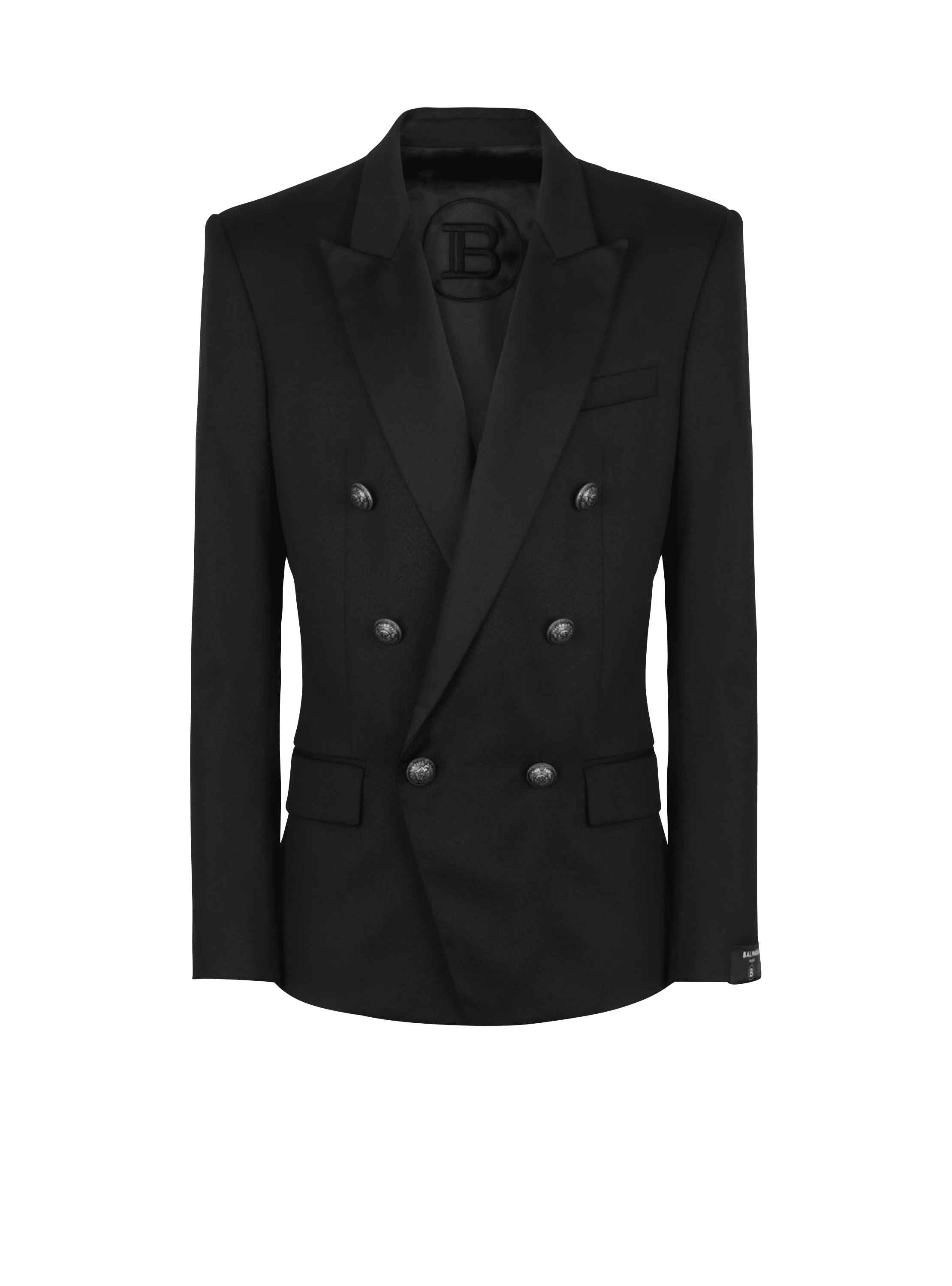 Wool blazer with double-breasted silver-tone buttoned fastening, black, hi-res