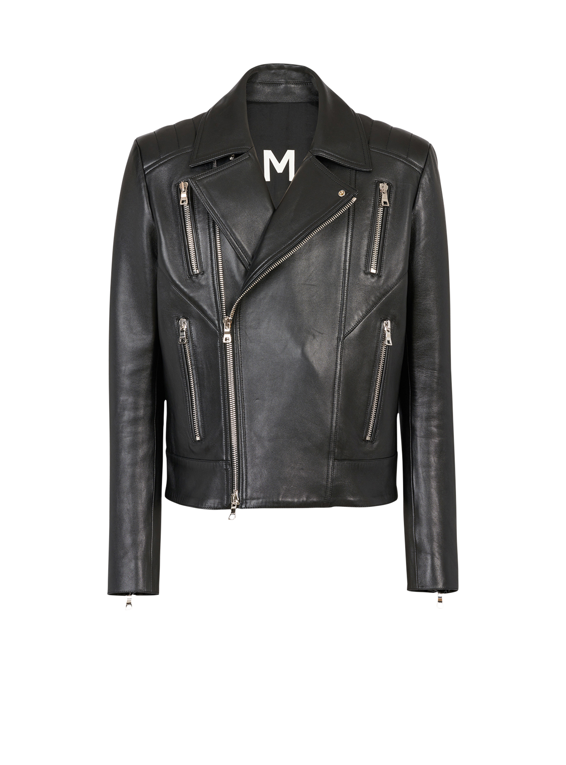 Blouson biker en cuir noir Homme BALMAIN