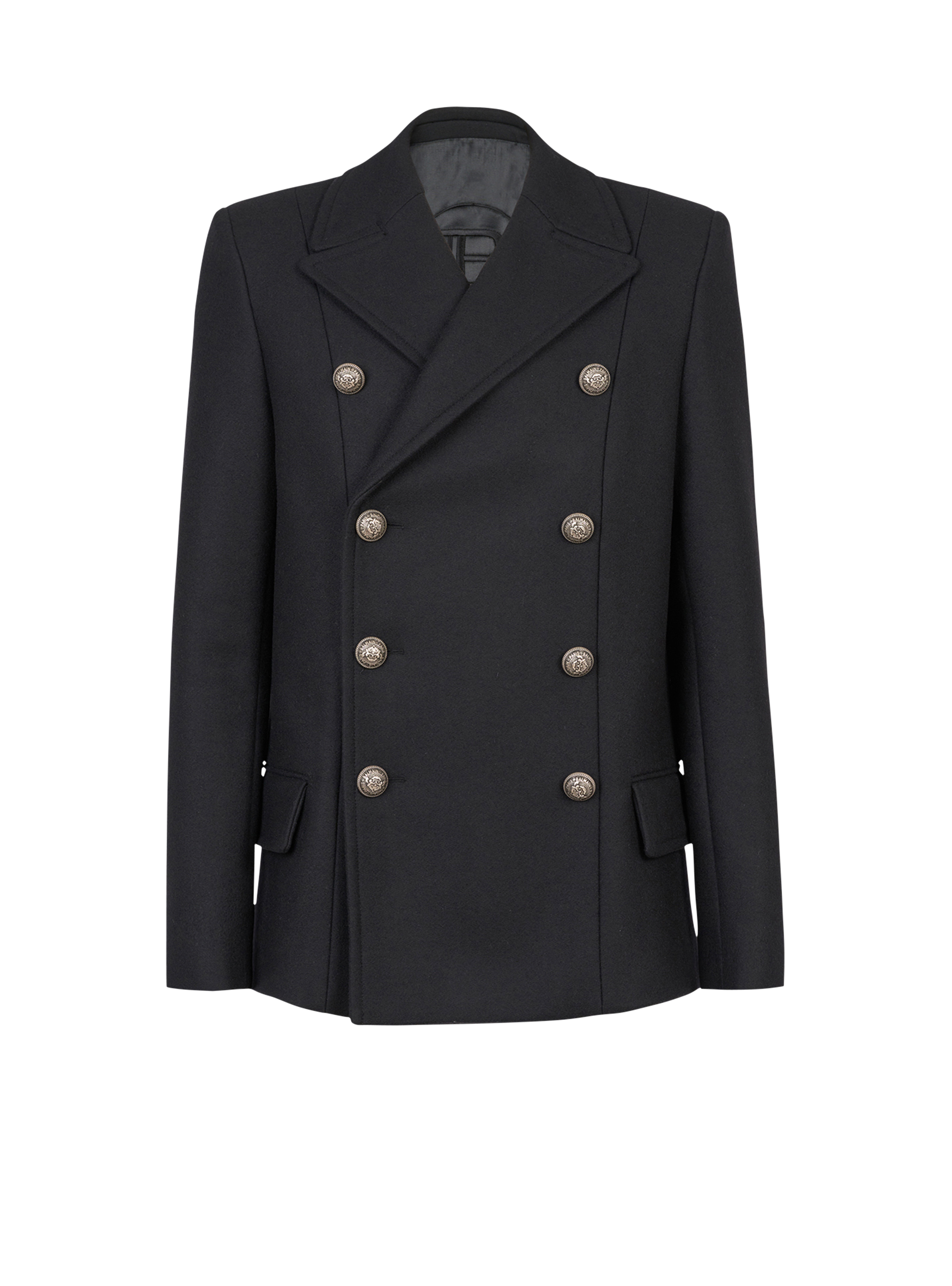 realistisk Konsekvent Mindre Wool pea coat with double-breasted silver-tone buttoned fastening black -  Men | BALMAIN