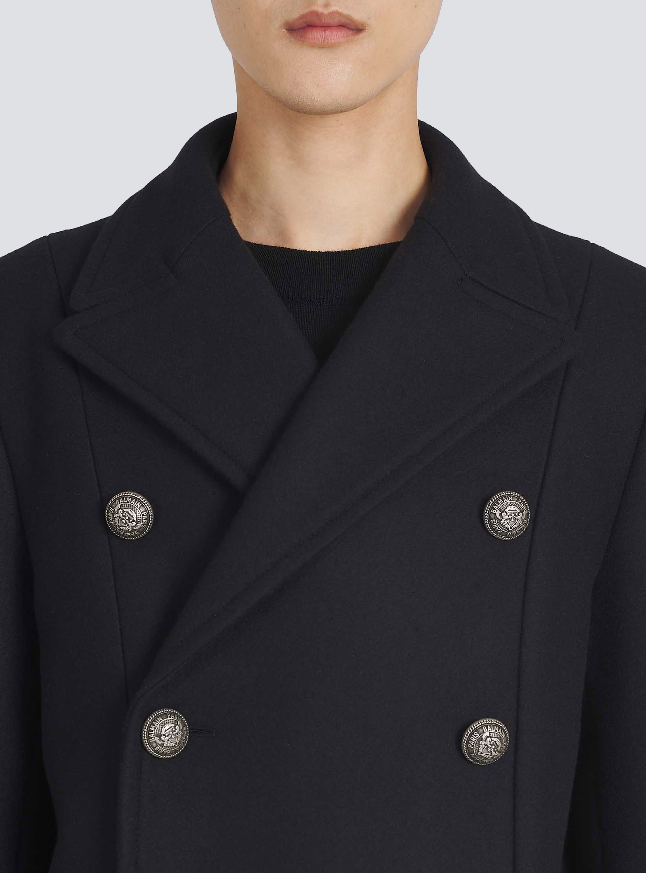 realistisk Konsekvent Mindre Wool pea coat with double-breasted silver-tone buttoned fastening black -  Men | BALMAIN