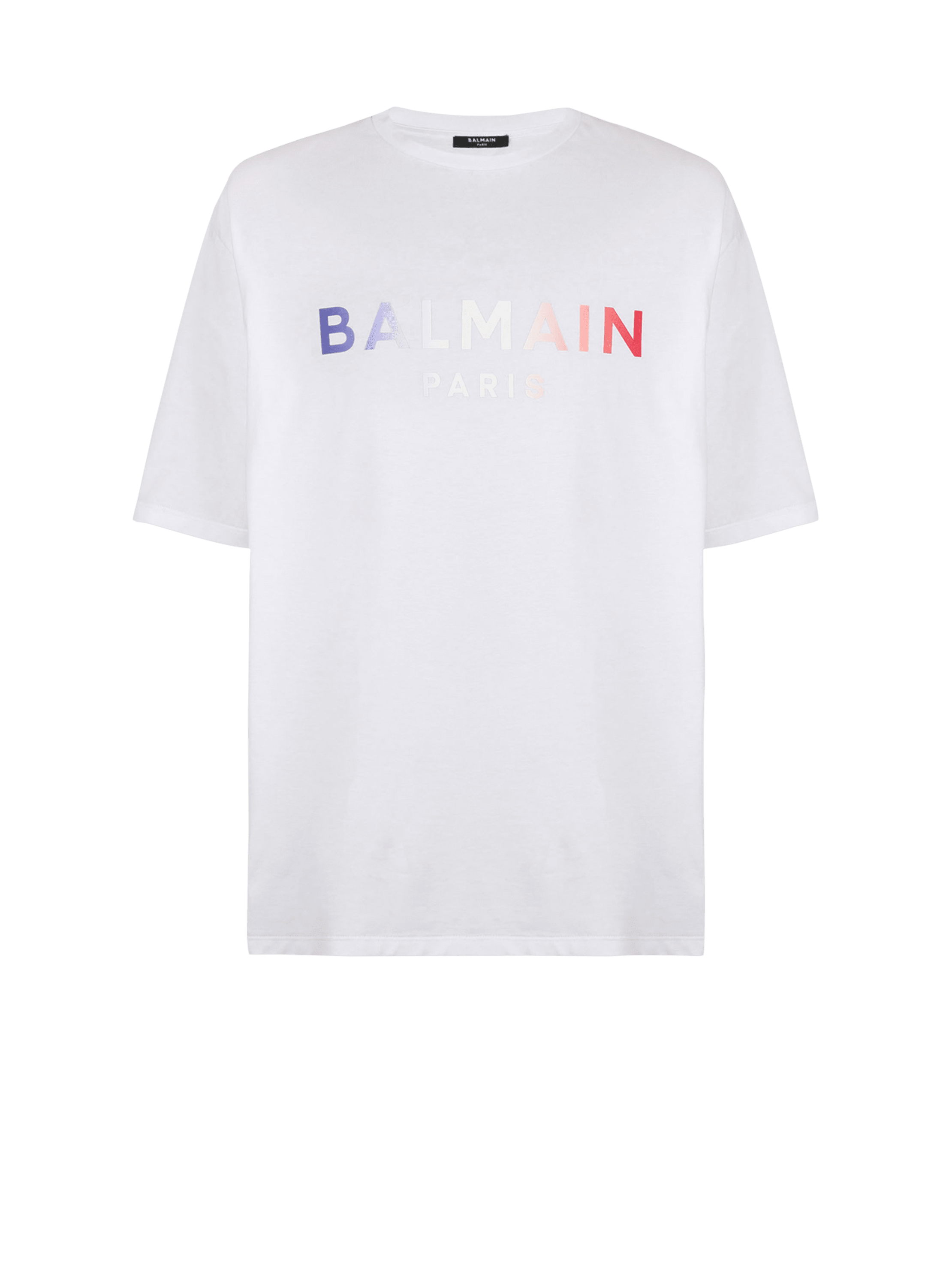 HIGH SUMMER CAPSULE -Cotton T-shirt with Balmain Paris tie-dye logo print, white, hi-res