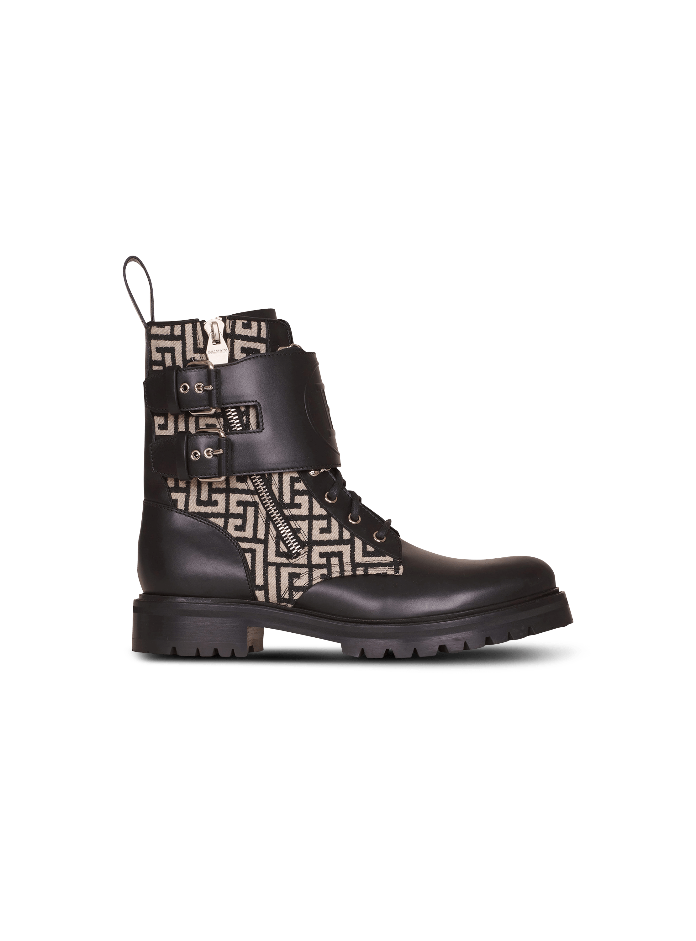 Bicolor smooth and jacquard Phil Ranger ankle boots black - Men | BALMAIN