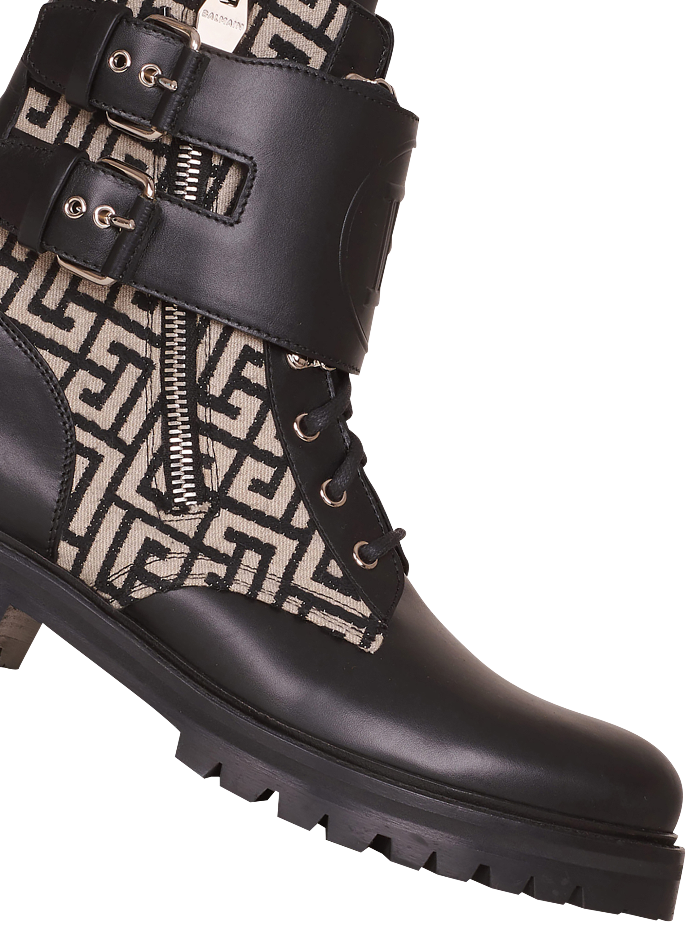 Balmain - Bicolor Smooth and Monogram Jacquard Phil Ranger Ankle Boots