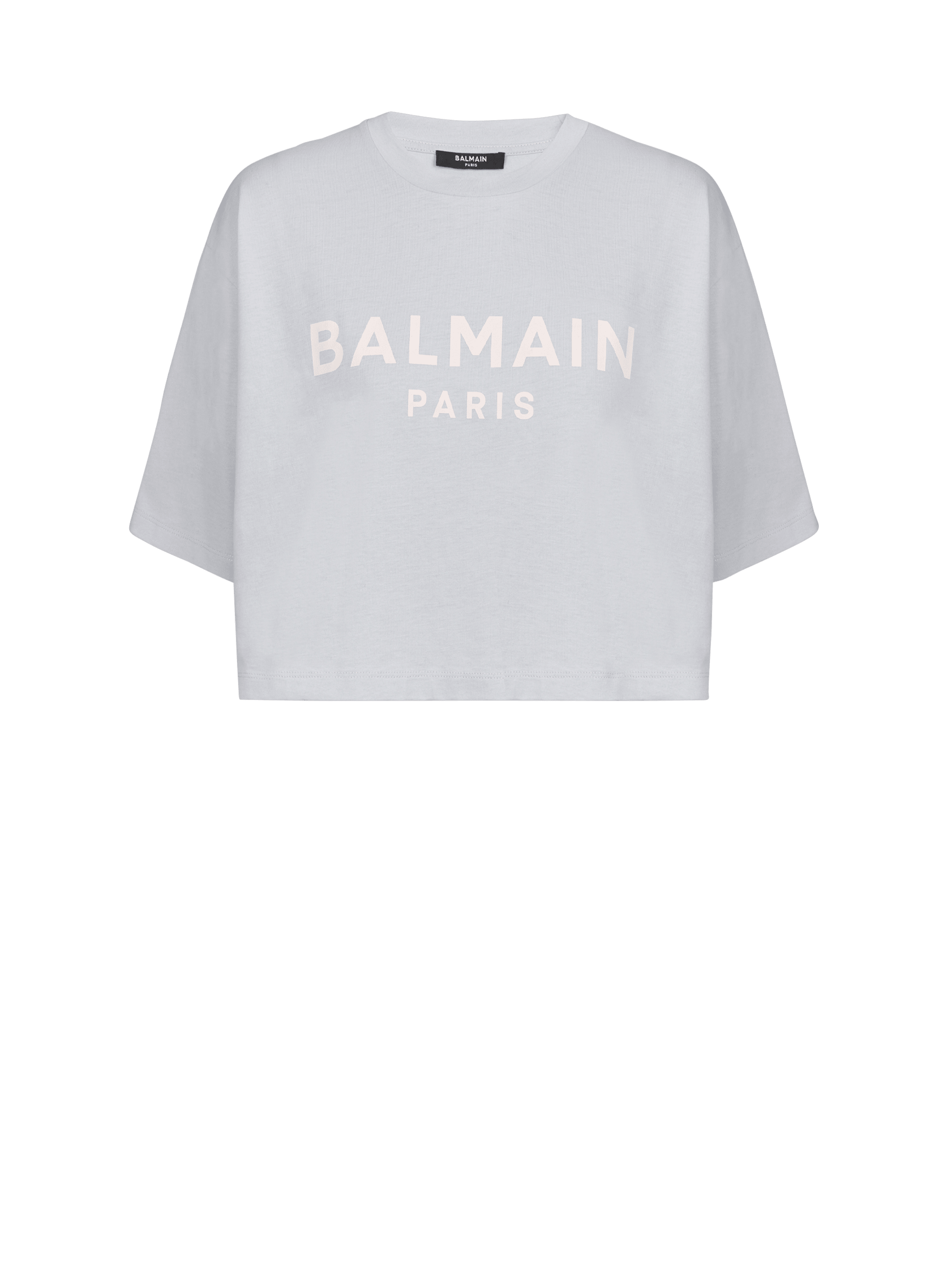 Cropped cotton Balmain logo T-shirt, blue, hi-res