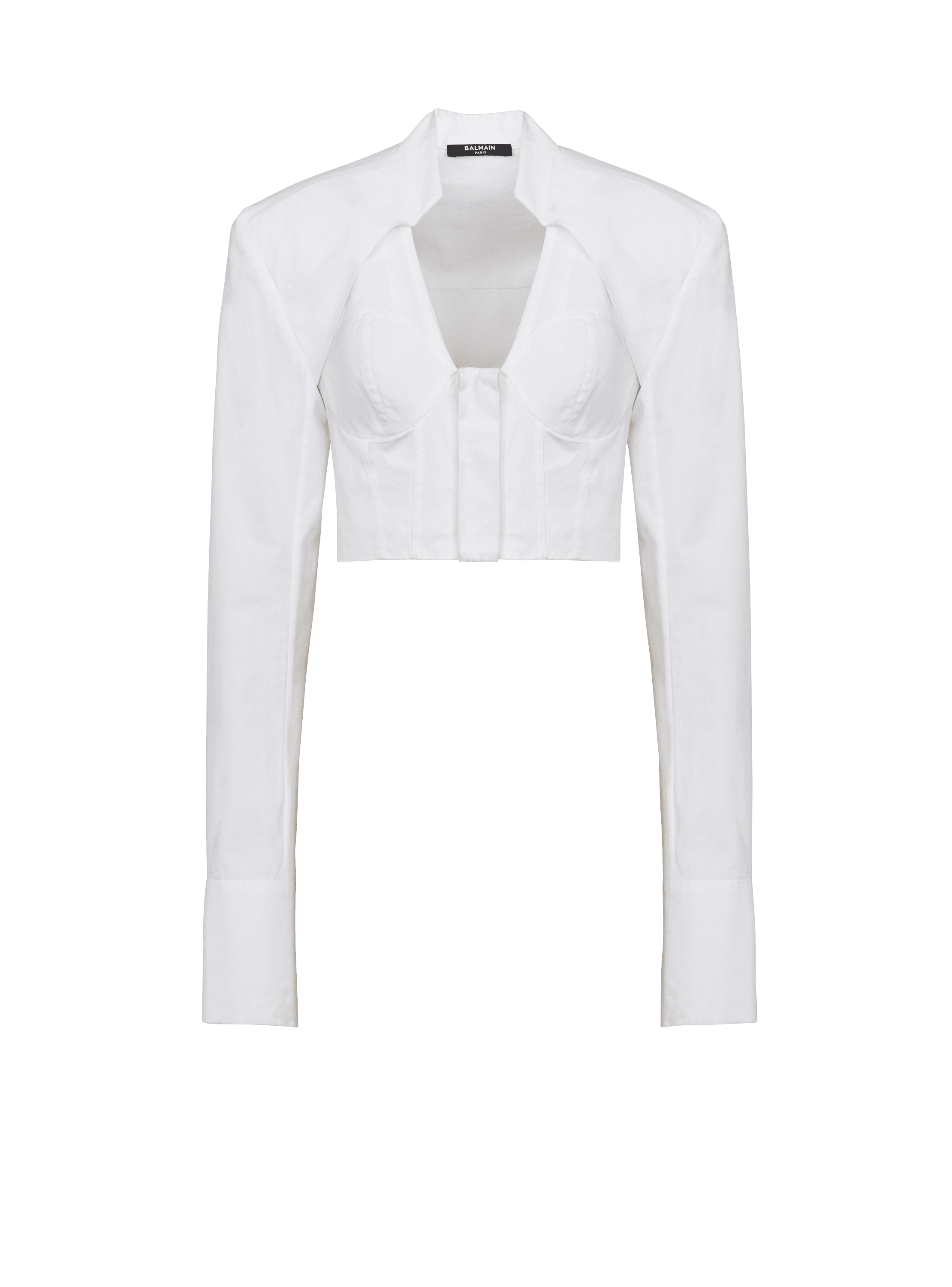 Cropped cotton shirt, white, hi-res