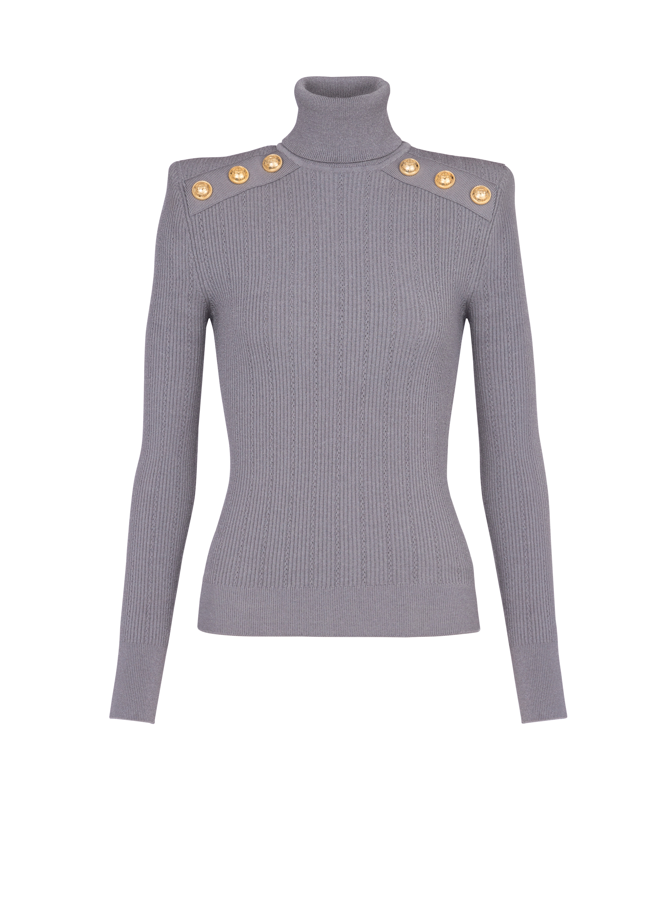 Knit jumper with gold buttons, grey, hi-res
