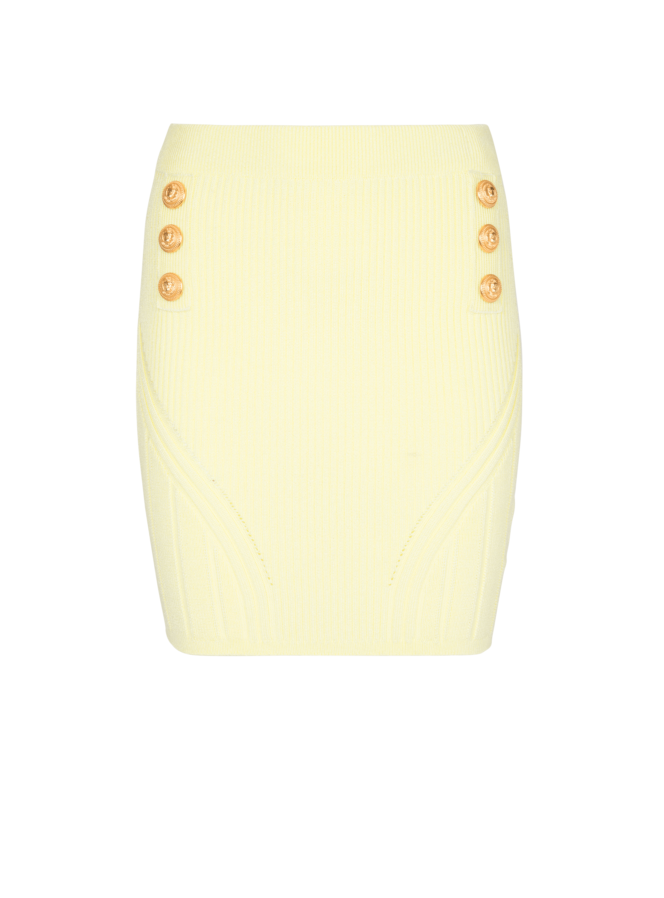 Short double-breasted knit skirt