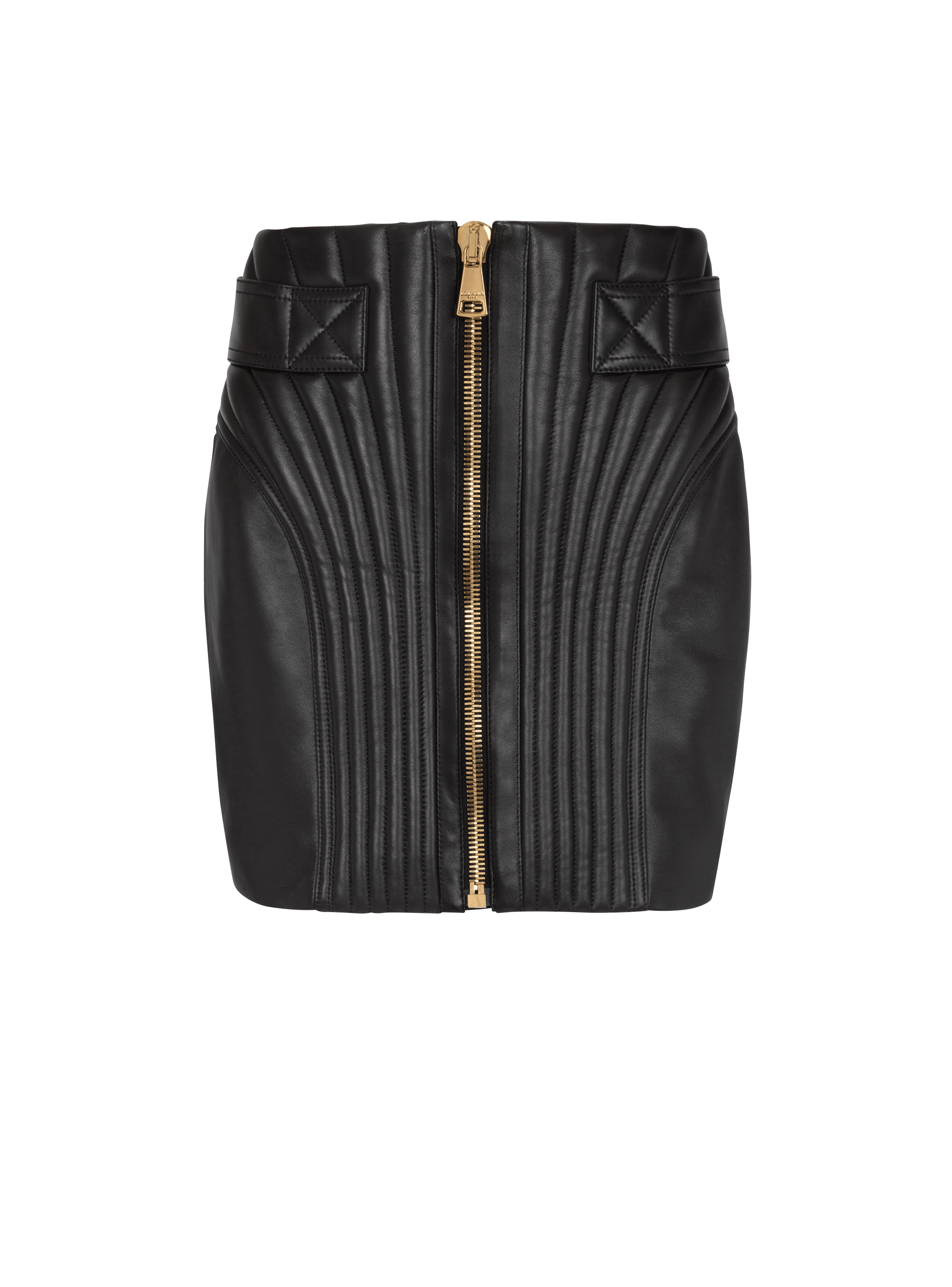 Short quilted leather skirt, black, hi-res