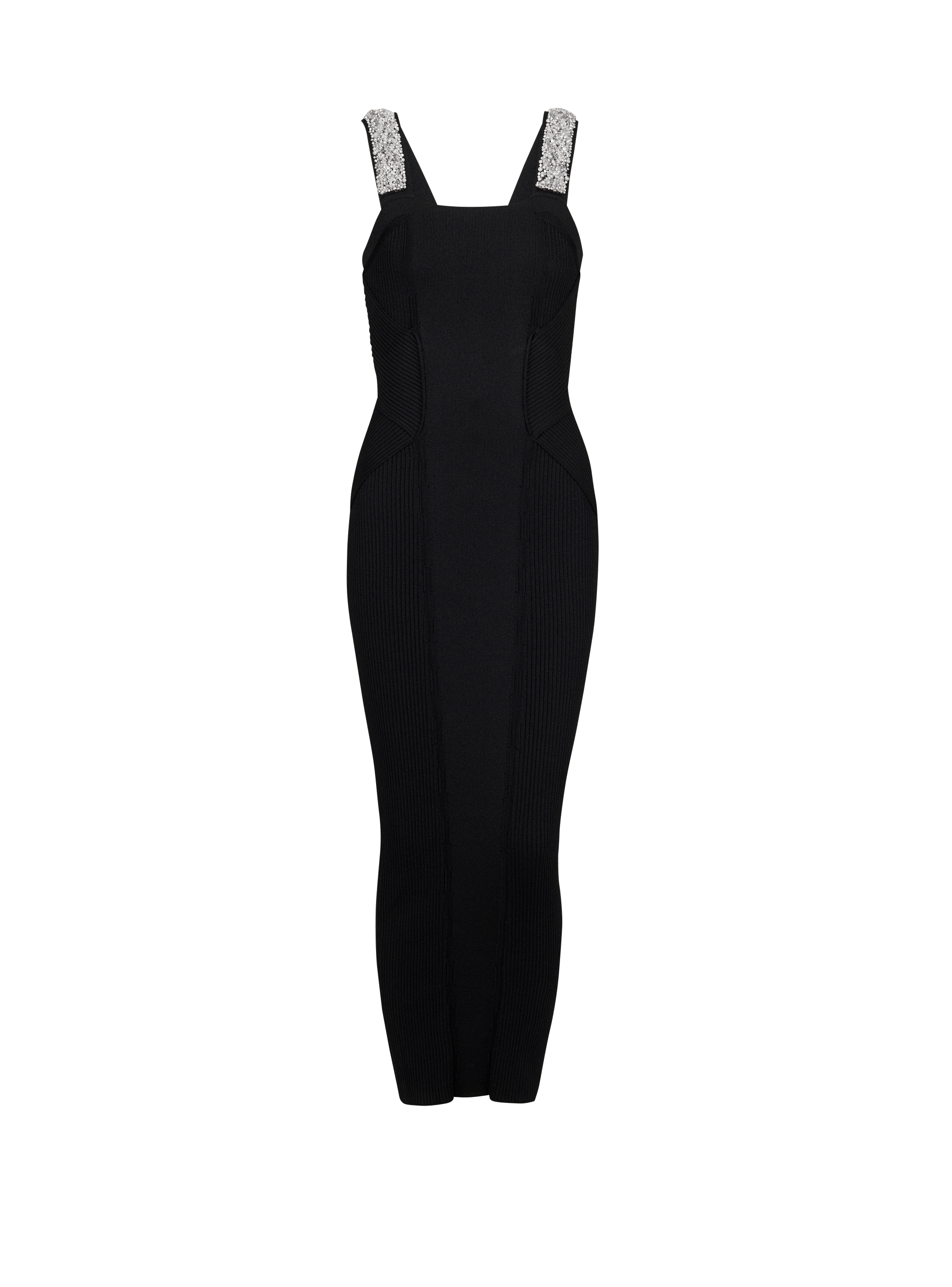 Embroidered long knit dress, black, hi-res