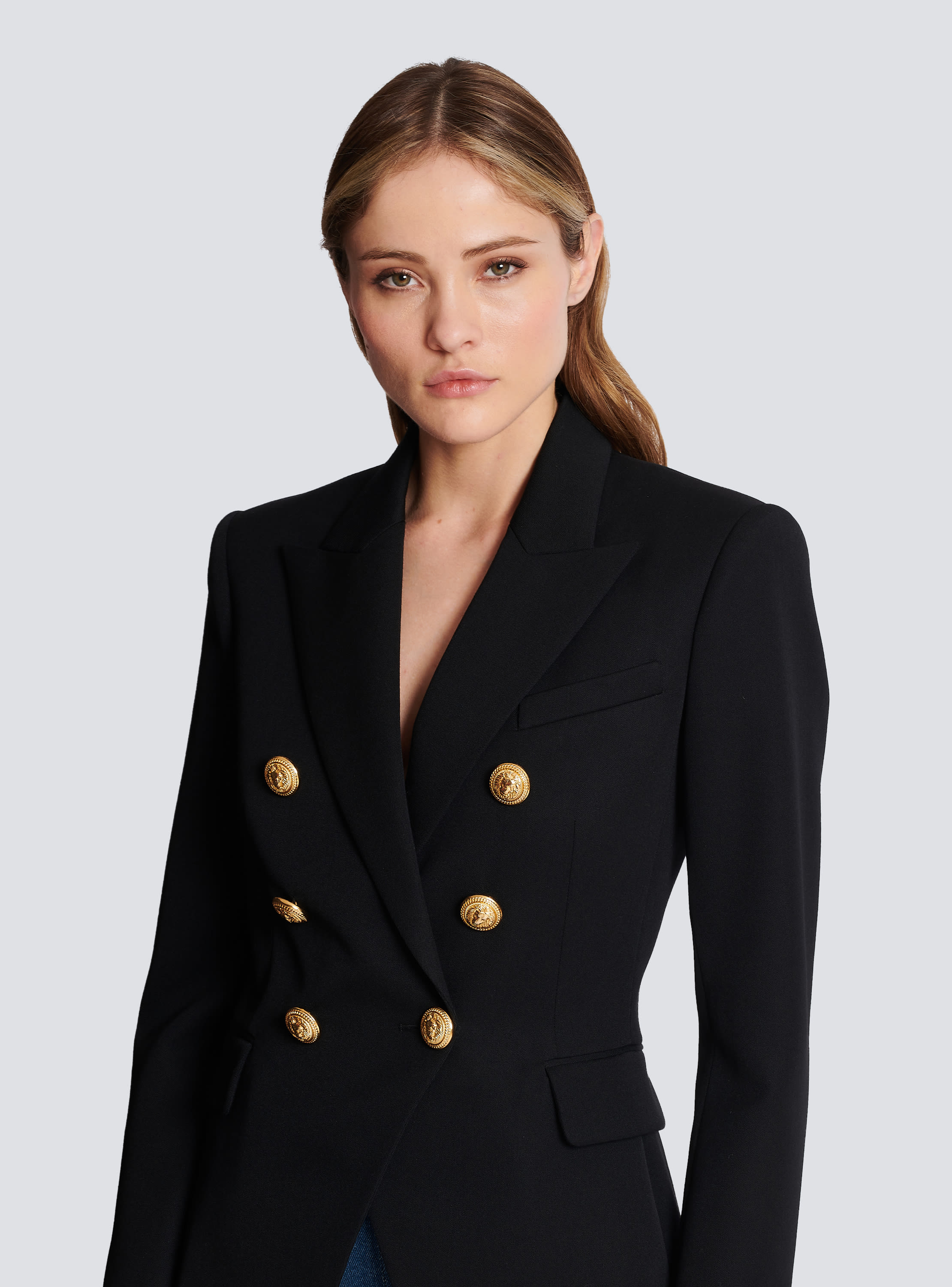 Wool double-breasted coat with buttons - Women