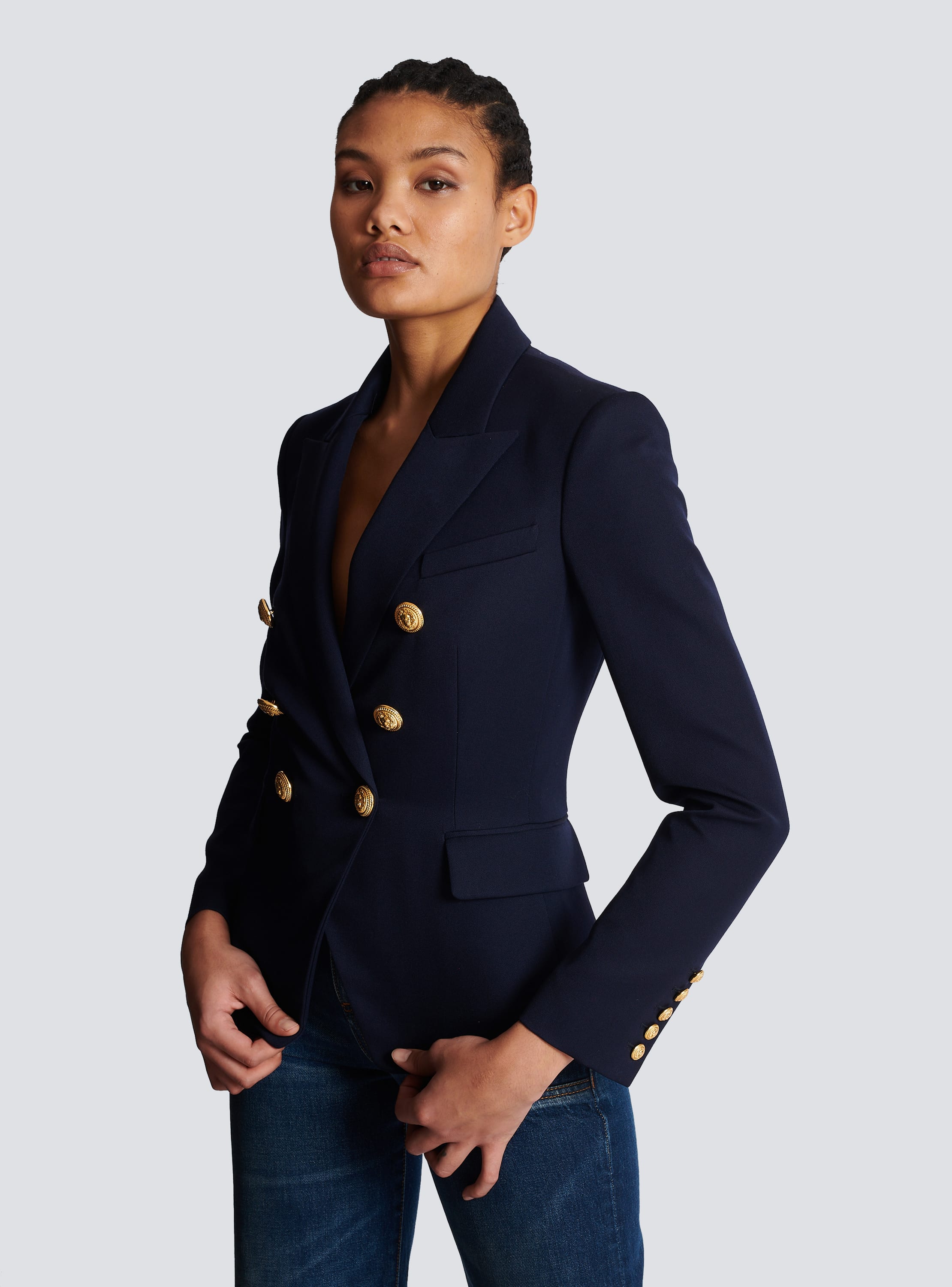 Wool double breasted jacket navy Women BALMAIN