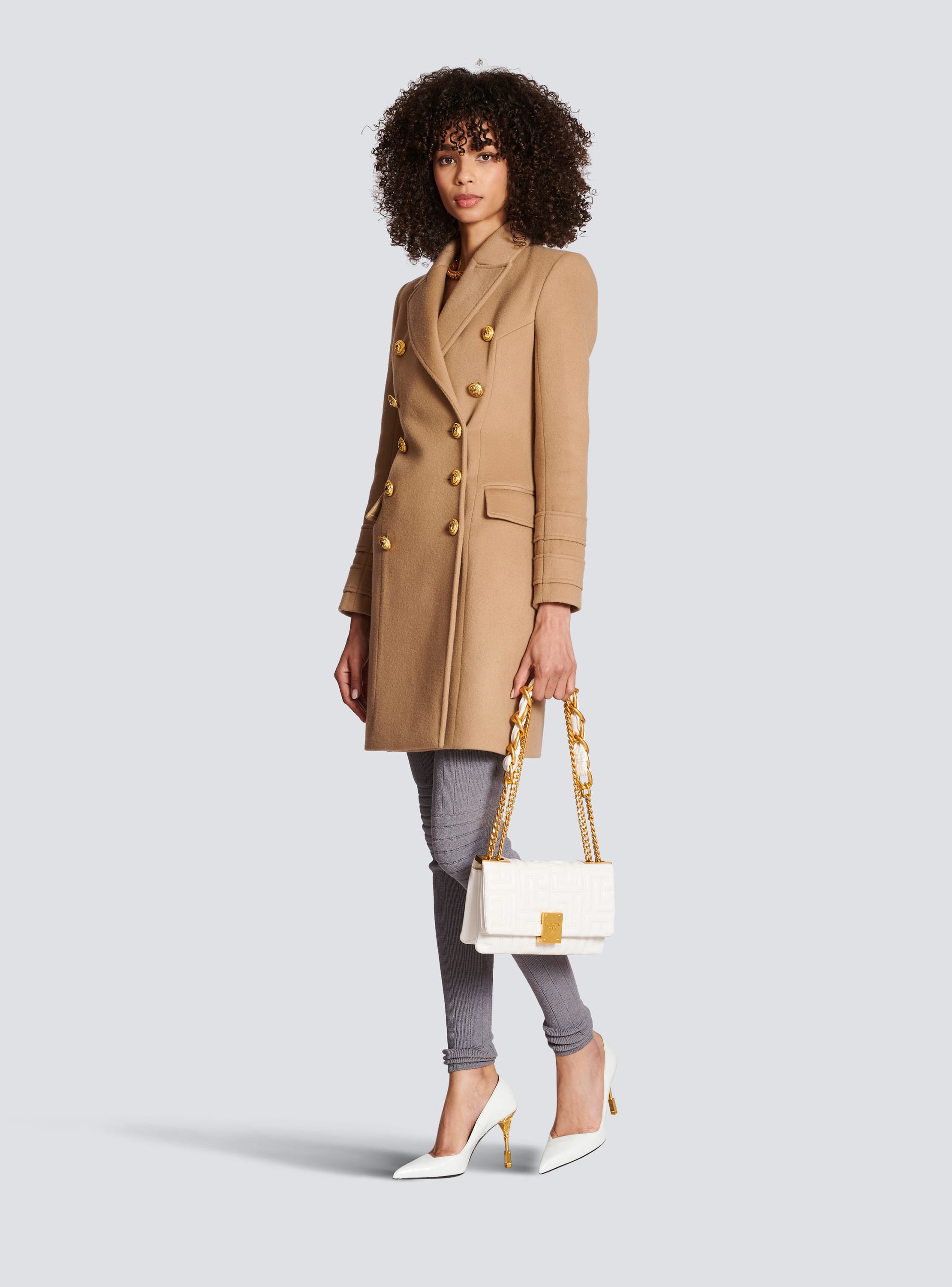 Long wool double-breasted coat brown - Women | BALMAIN