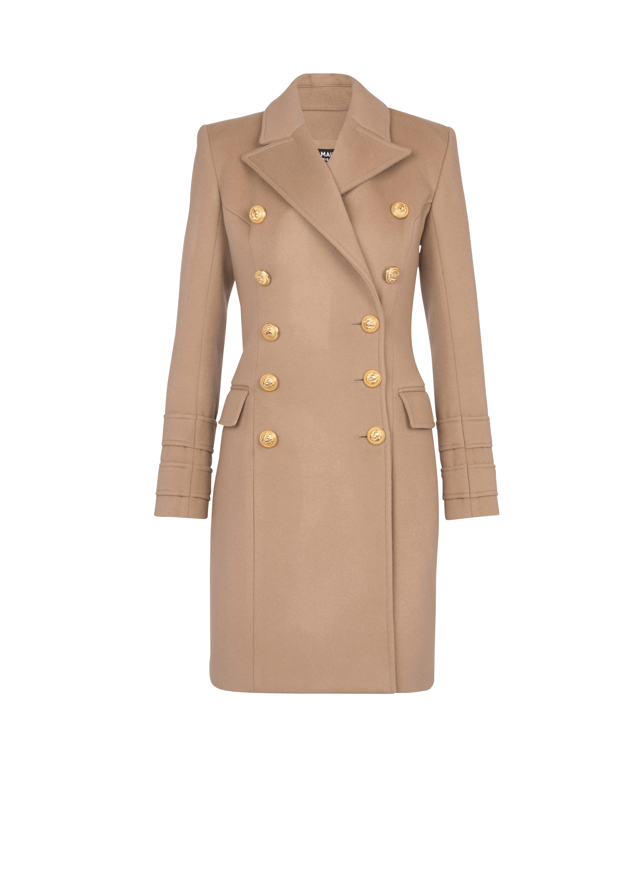 Manteau long en laine à double boutonnage, marron, hi-res