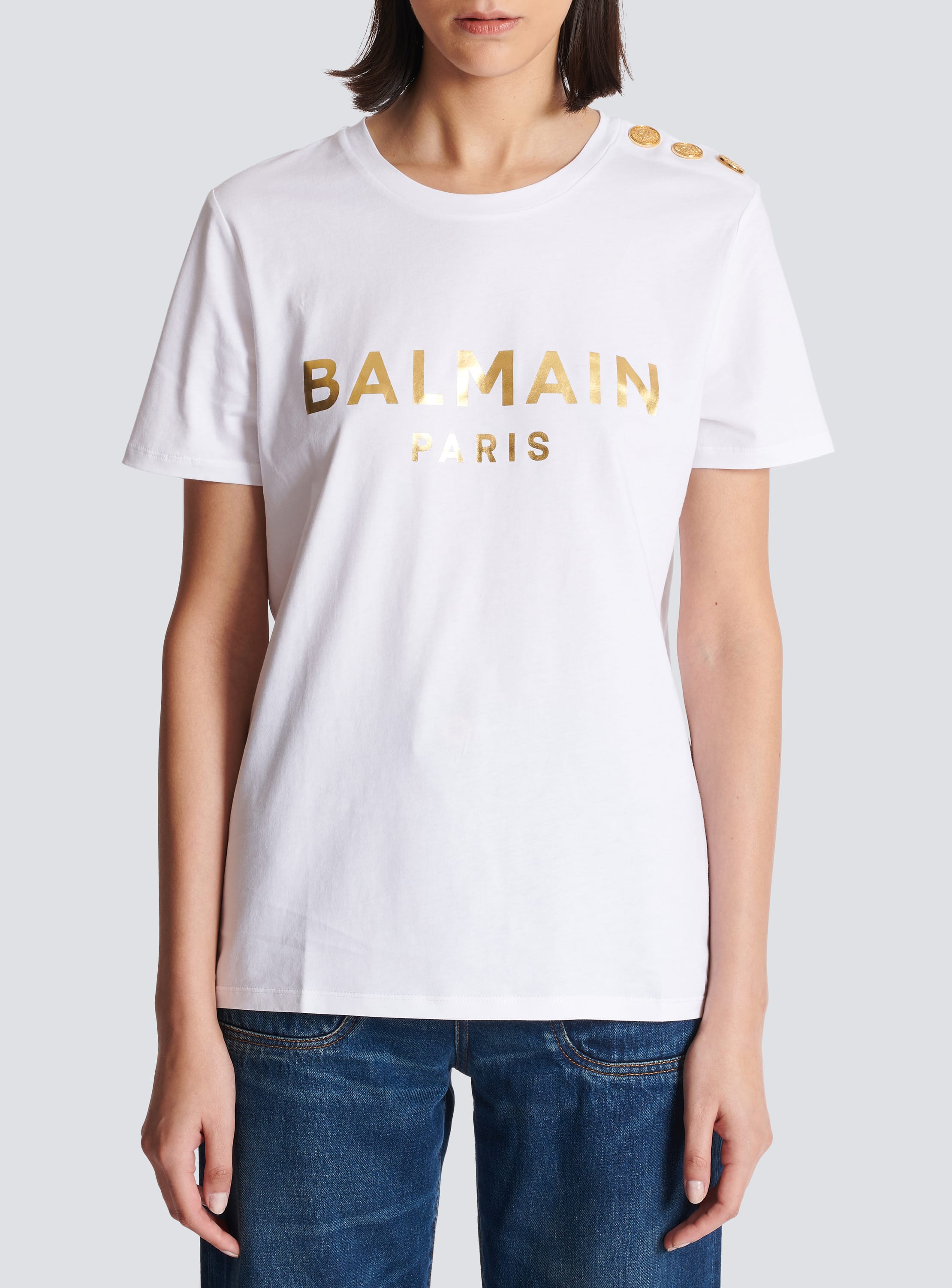 コットン Tシャツ ゴールドBalmain ロゴプリント