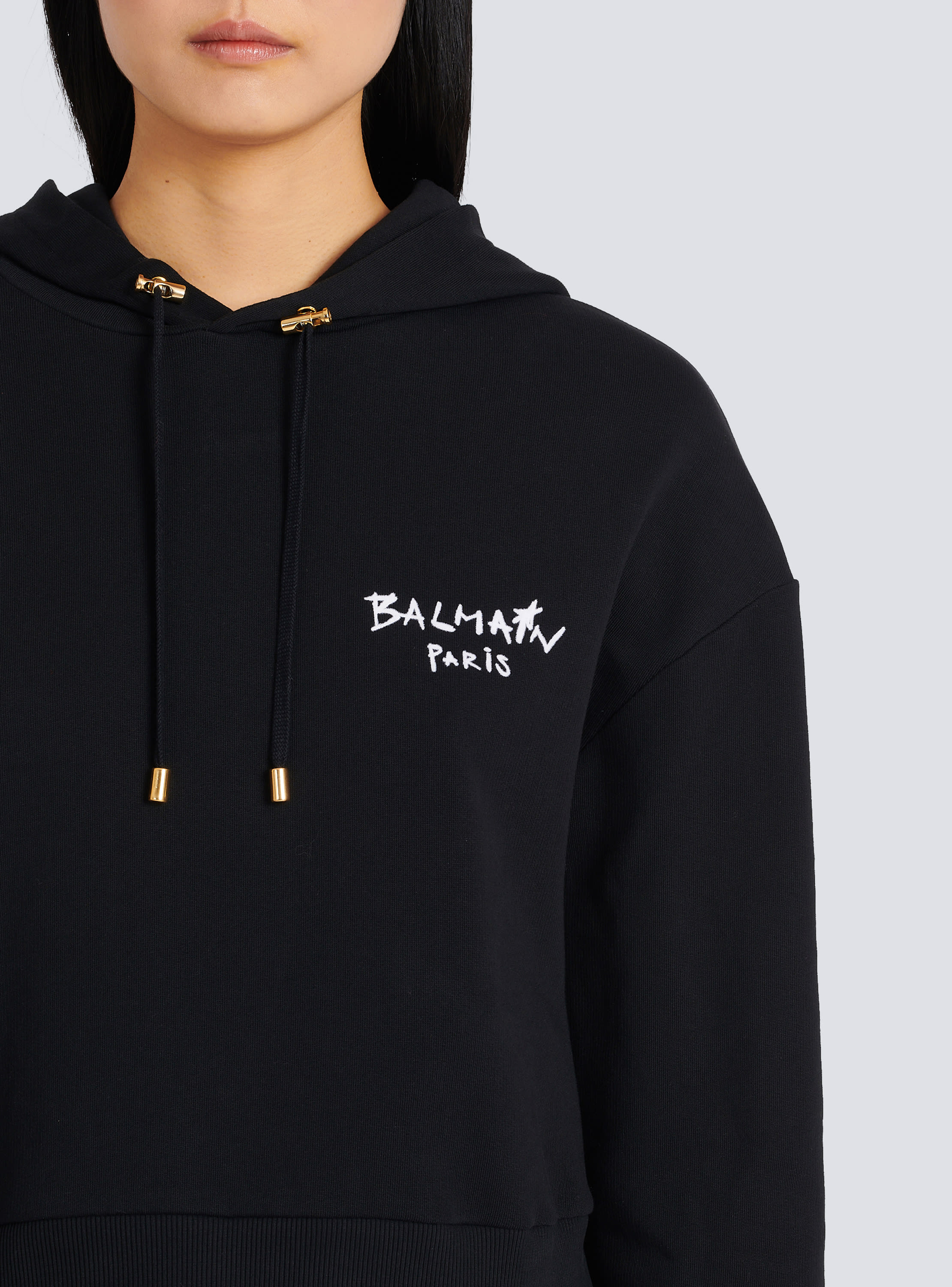 Sudadera corta de algodón de diseño ecológico con logotipo grafiti de Balmain flocado