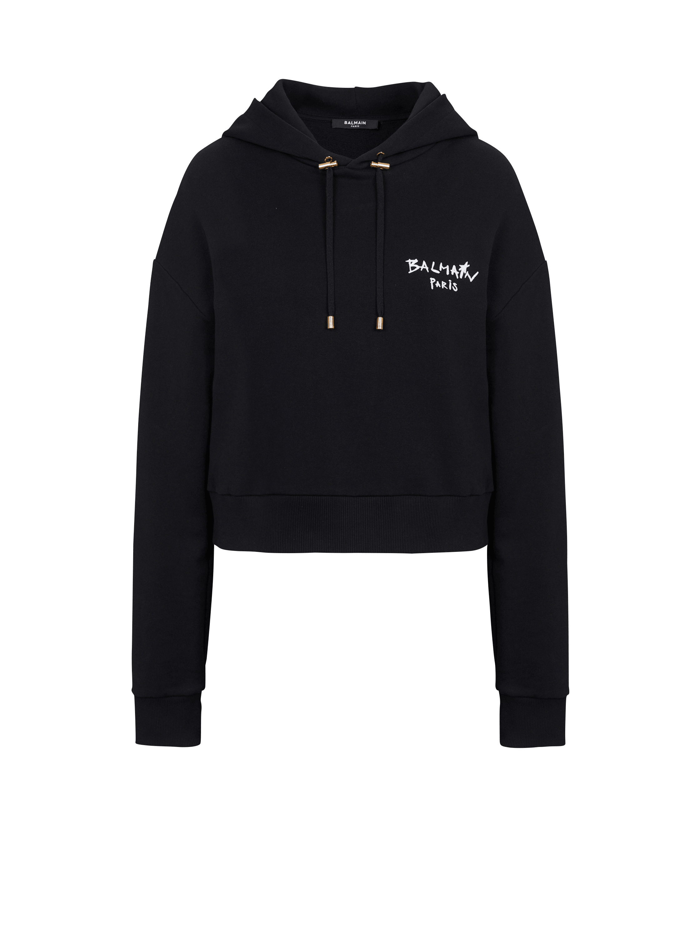 Cropped eco-design cotton sweatshirt with flocked graffiti Balmain logo