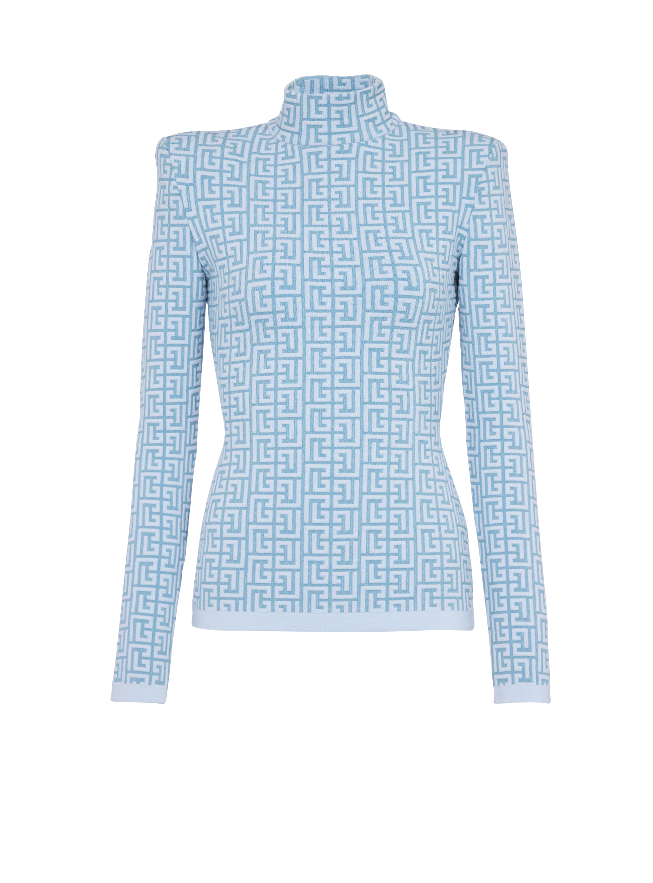 Knit sweater with Balmain monogram, blue, hi-res