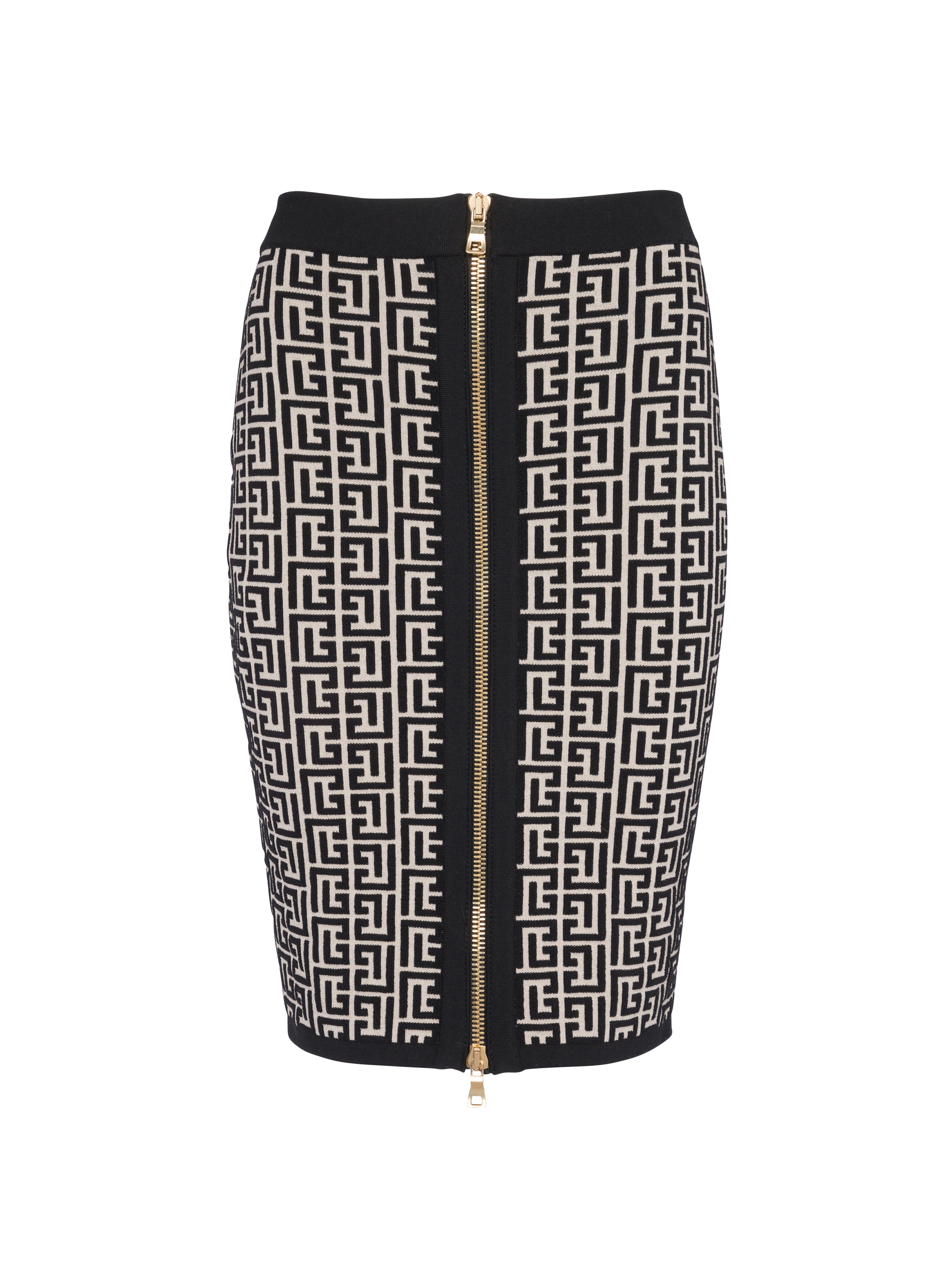 Jupe mi-longue en maille monogramme Balmain