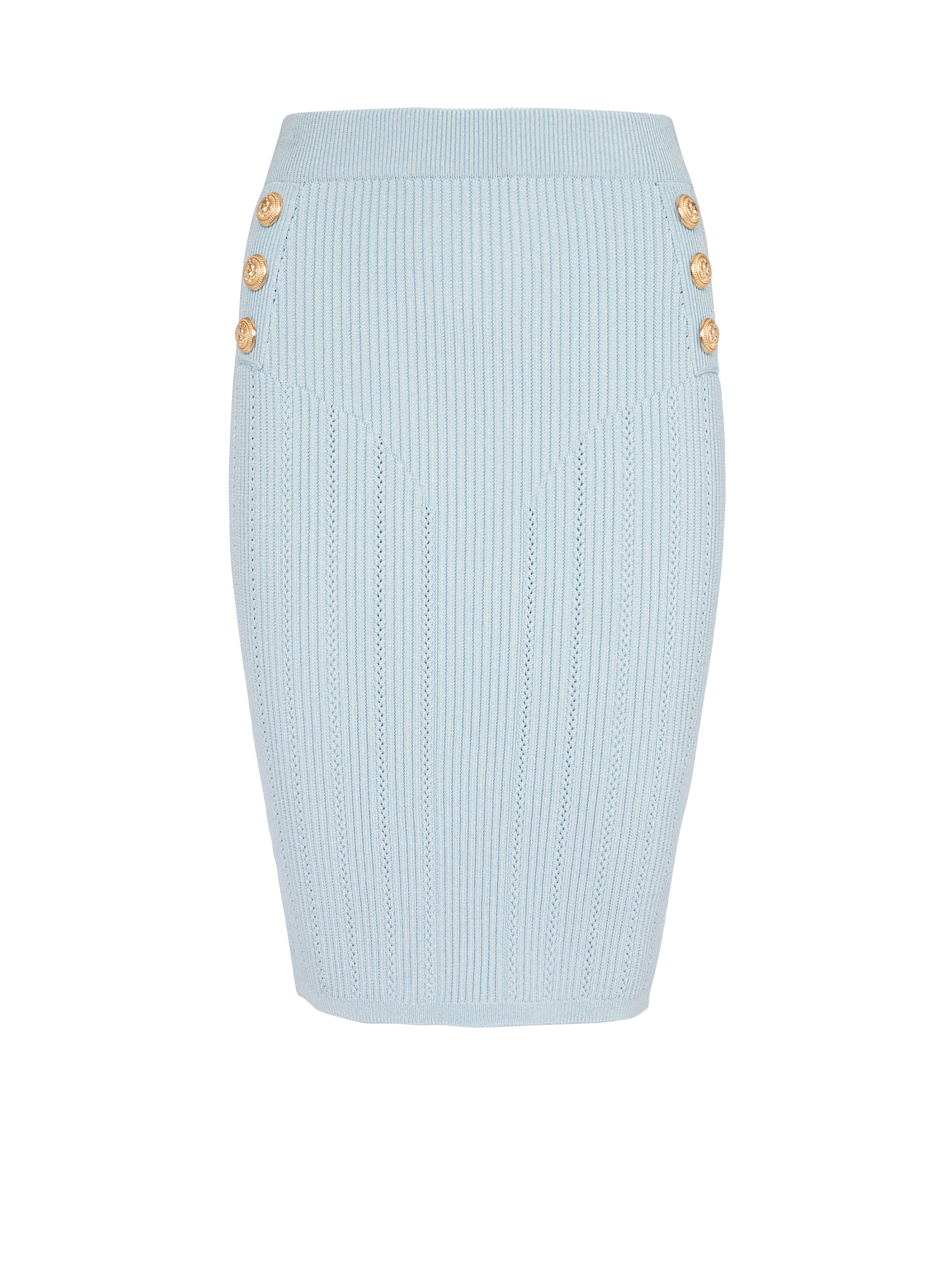 Mid-length knit skirt, blue, hi-res
