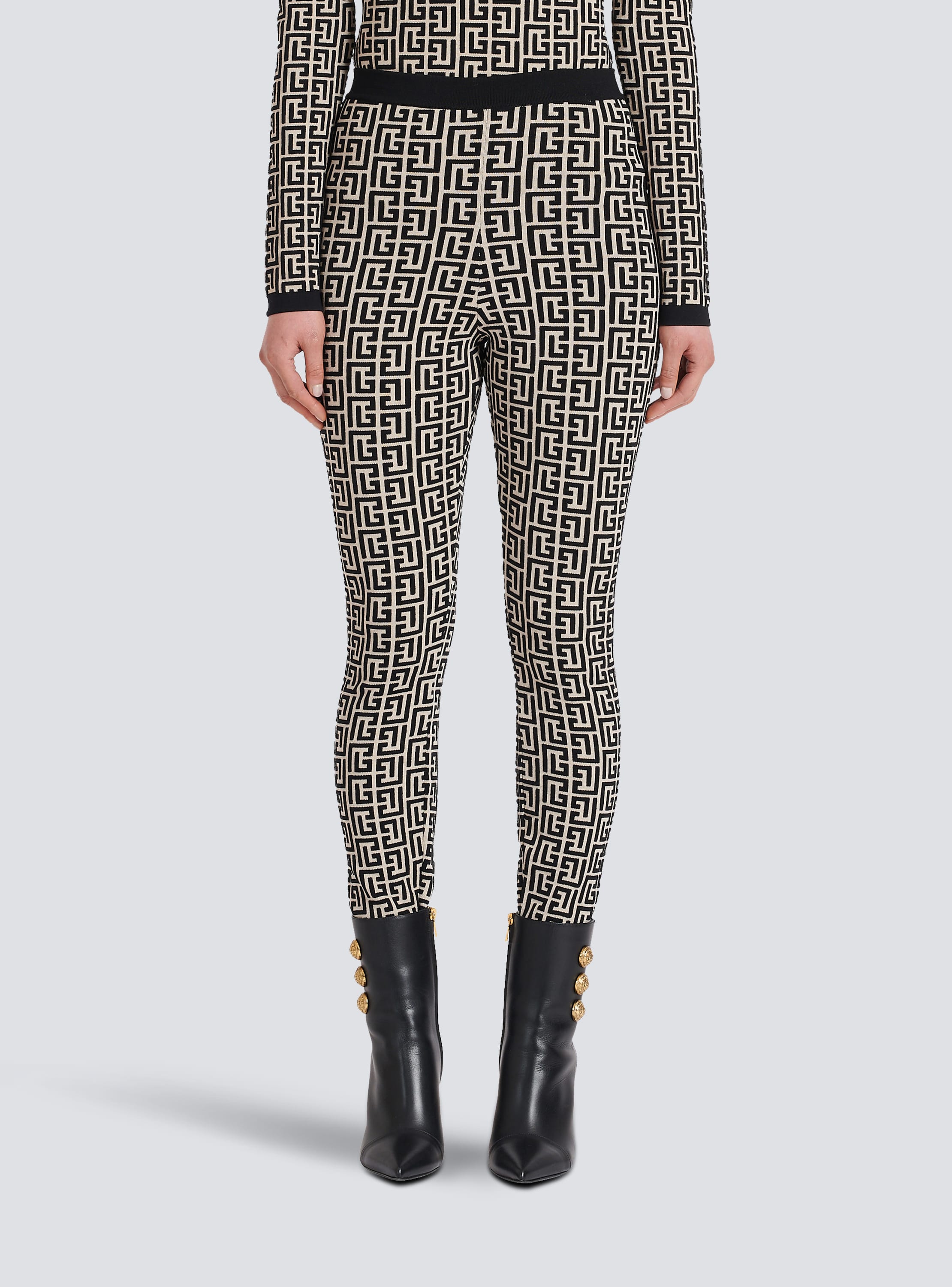 Balmain sparkly knit leggings monogram - JAGUAR LUXURY FASHION