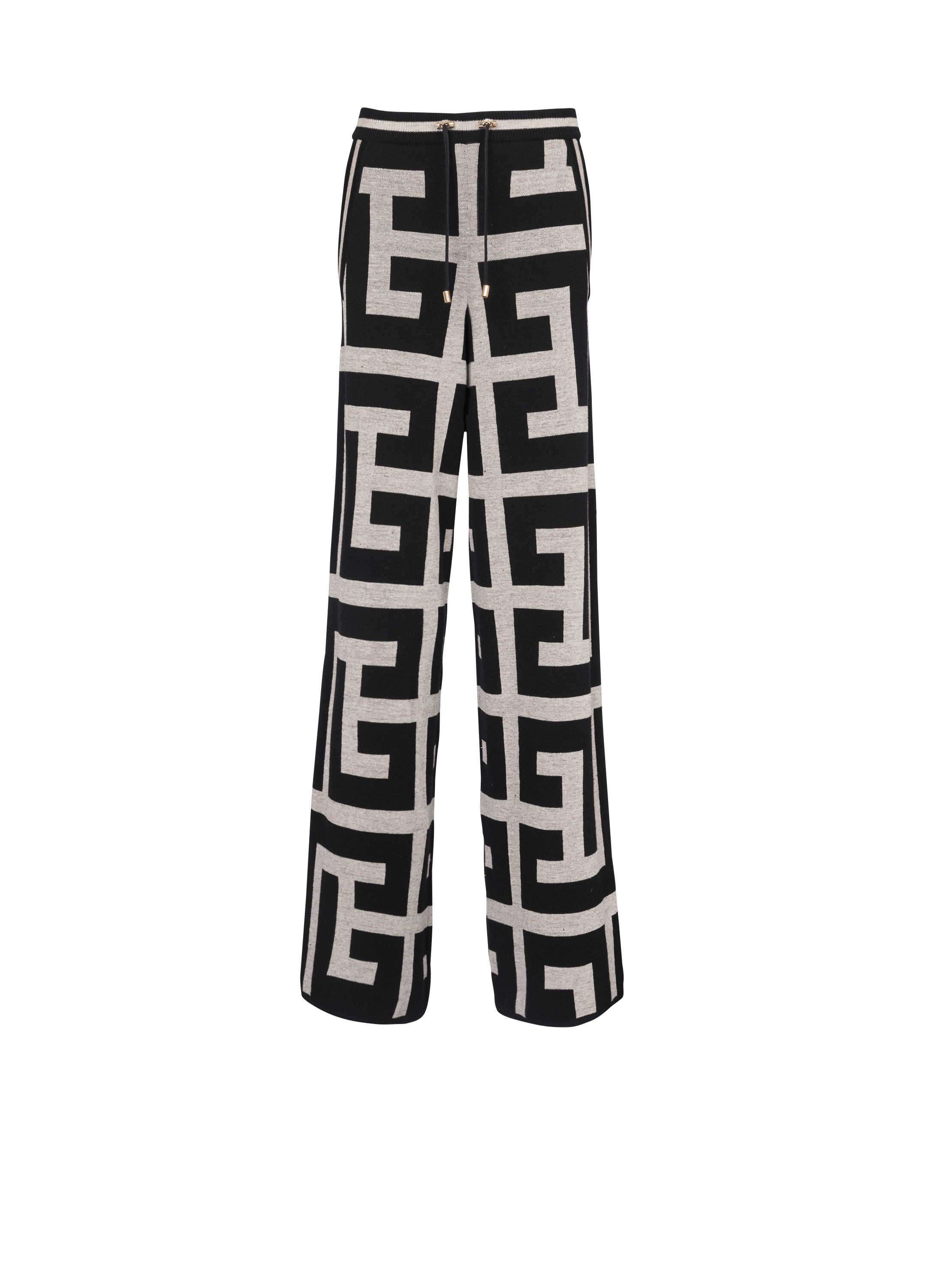 Pantalon large en maille à maxi monogramme Balmain, noir, hi-res