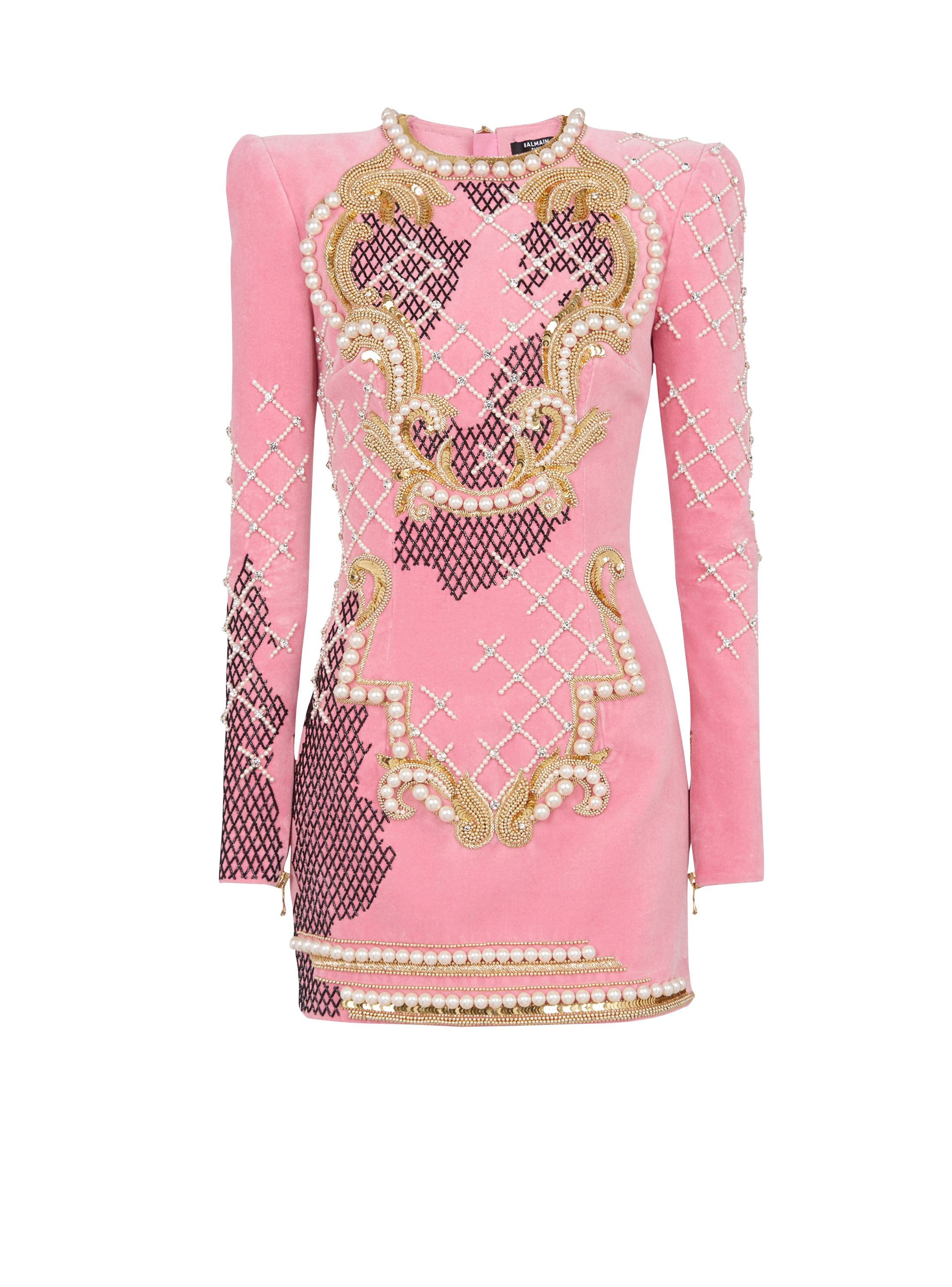 Velvet dress with embroidery, pink, hi-res