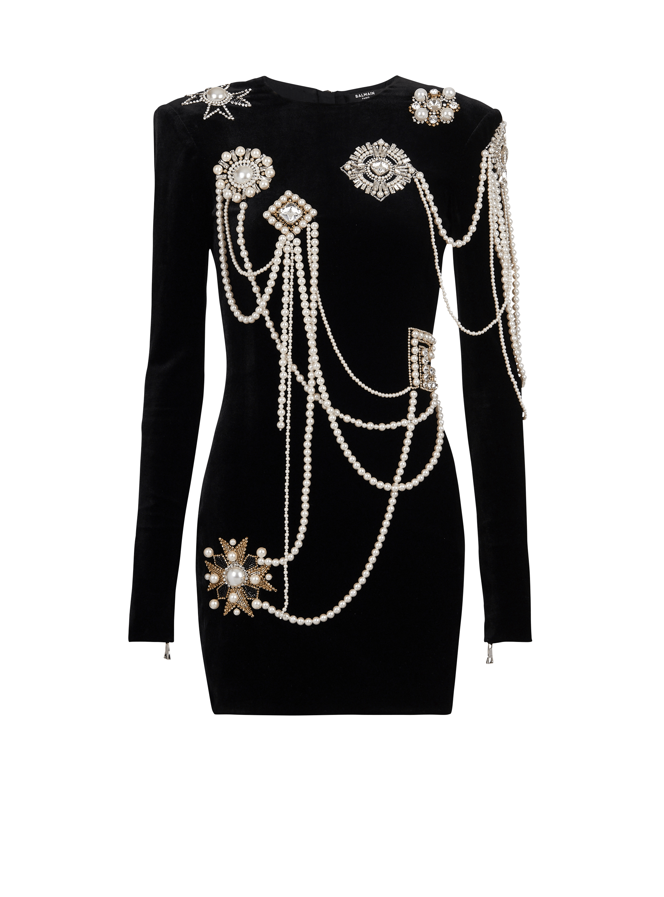 Short velvet dress with embroidery