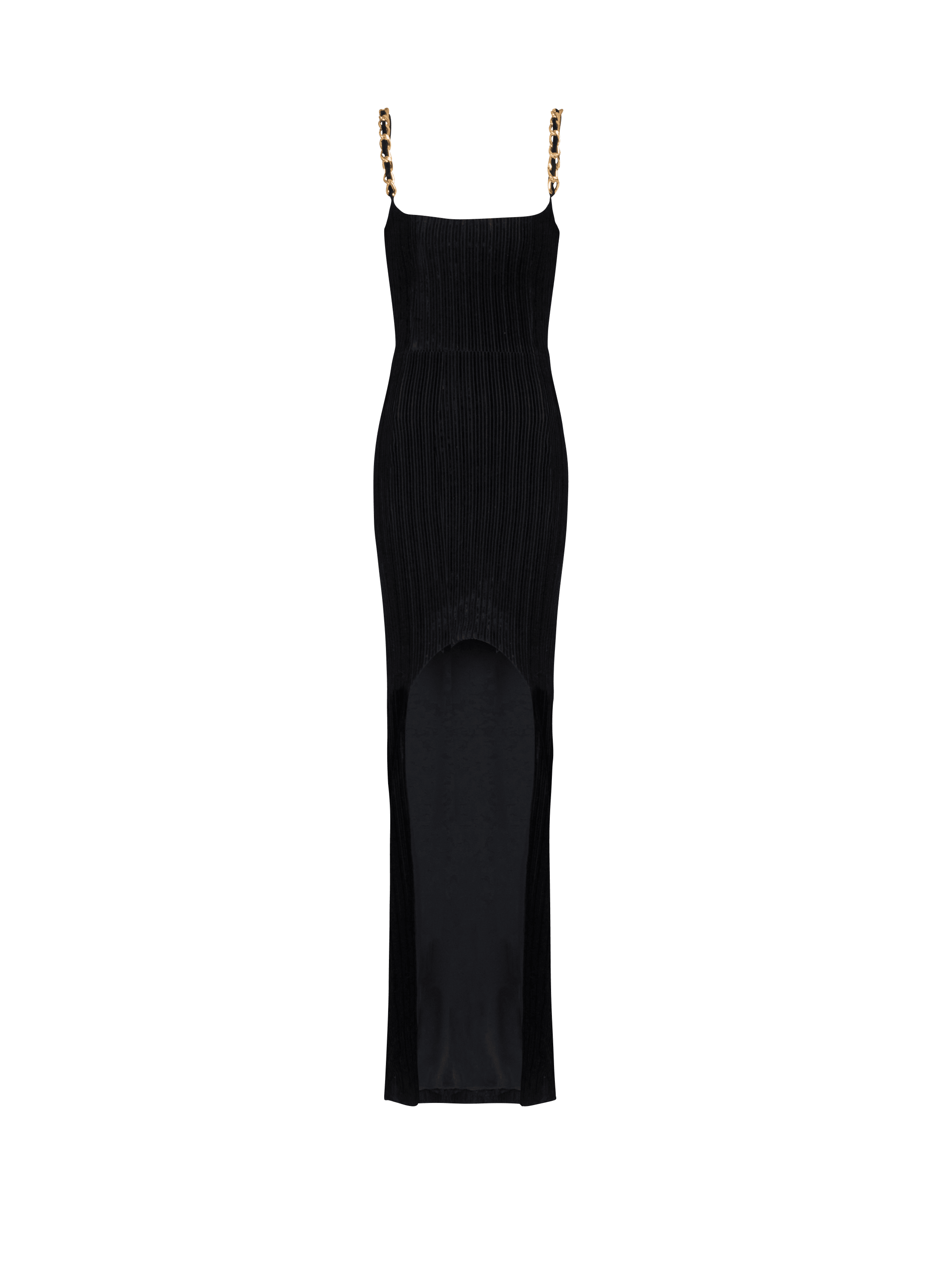 Striped velvet long dress, black, hi-res