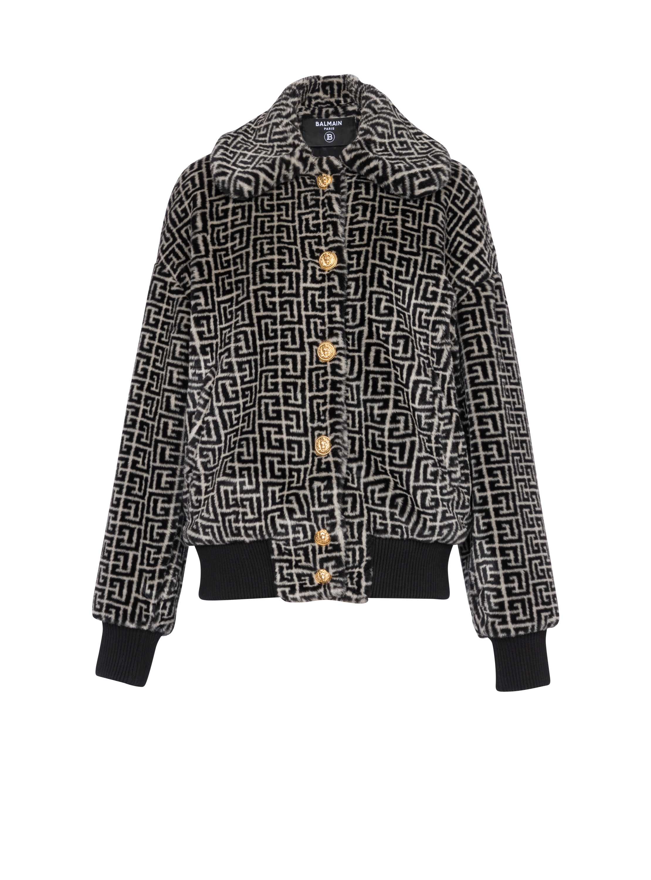 Wool jacket with monogram patterns, black, hi-res