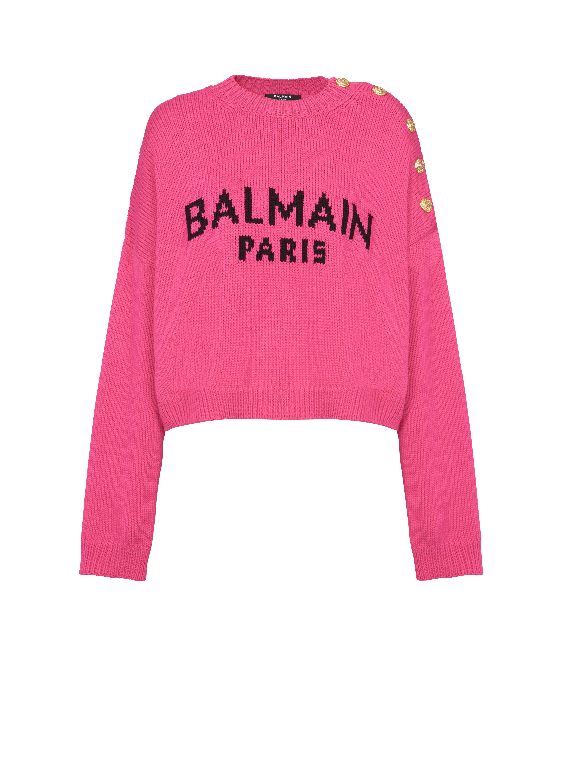Kurzer Strickpullover mit Balmain-Logo, rosa, hi-res