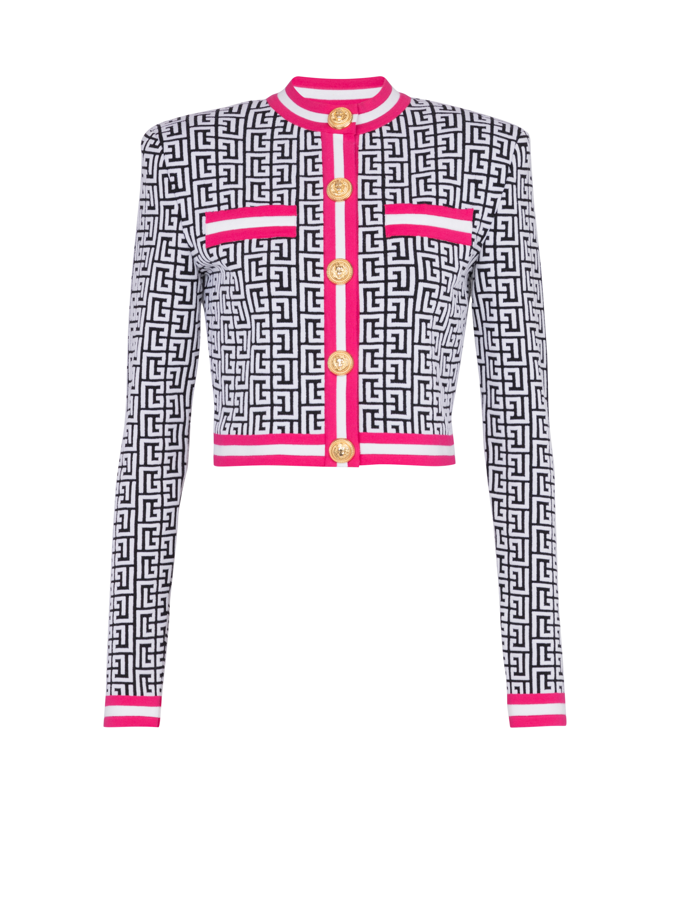 Cardigan in maglia con monogramma Balmain, rosa, hi-res
