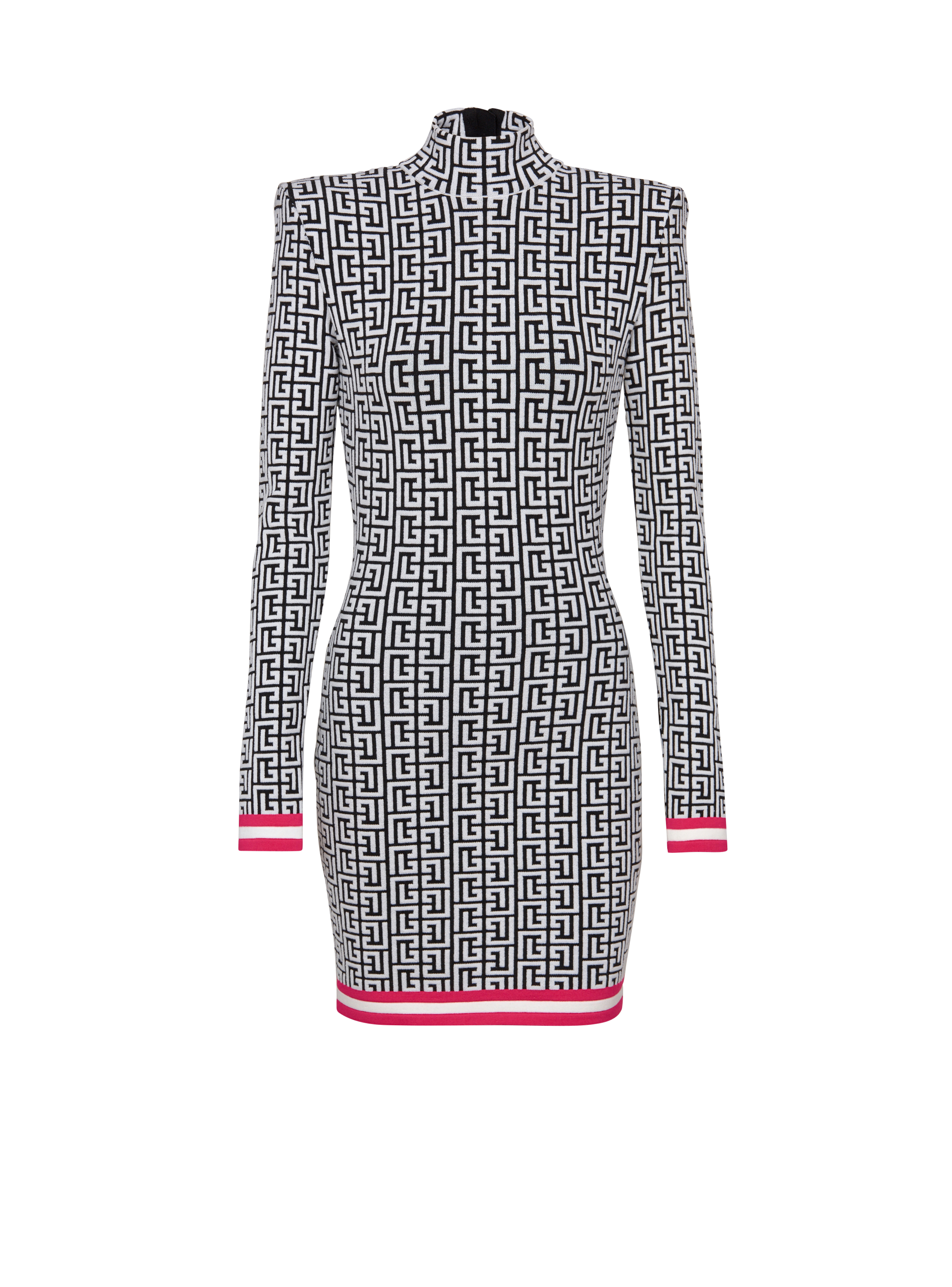 Short knit dress with Balmain monogram, pink, hi-res