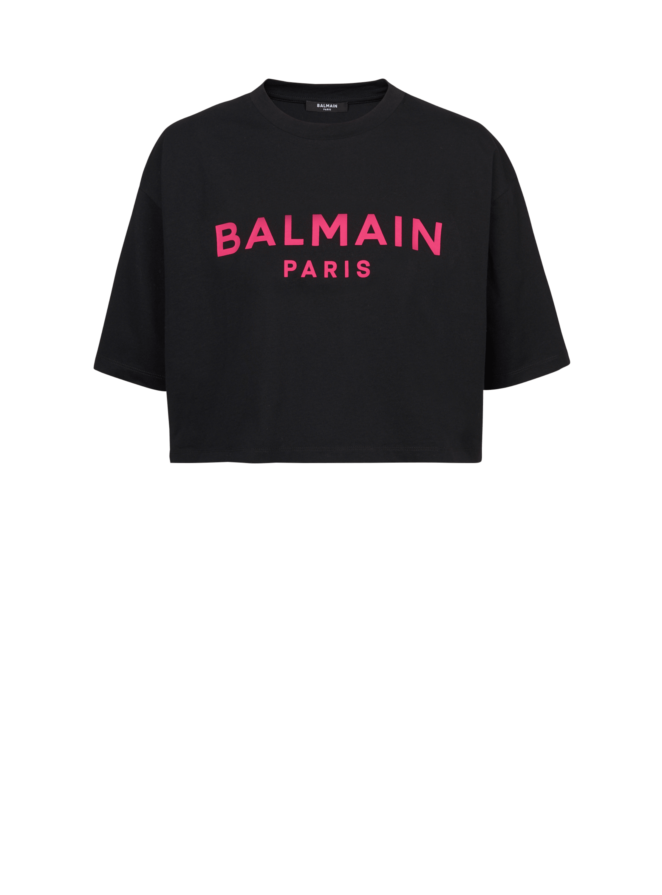 T-shirt corta in cotone con logo Balmain, rosa, hi-res