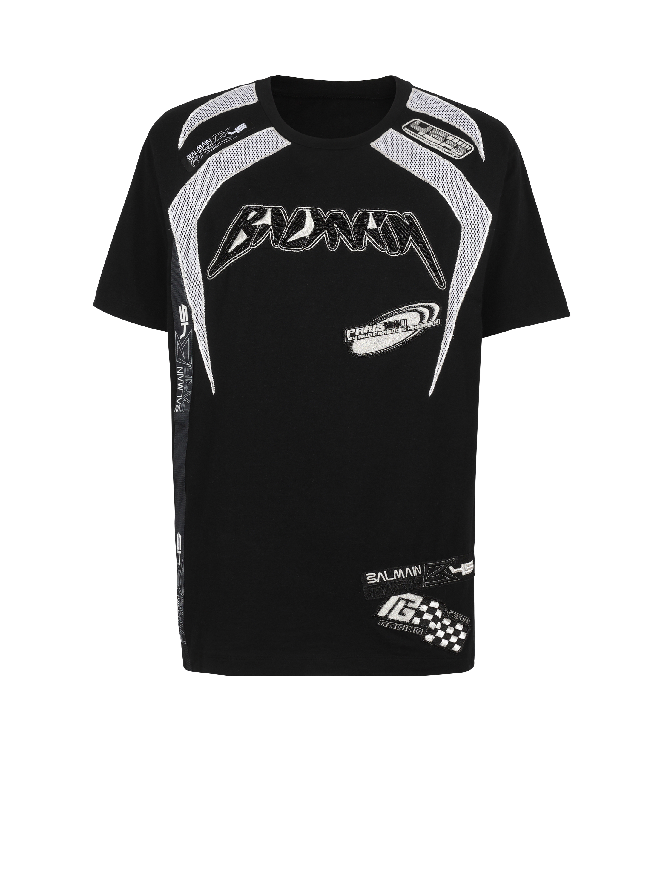 Cotton T-shirt with embroidered Balmain logo, black, hi-res