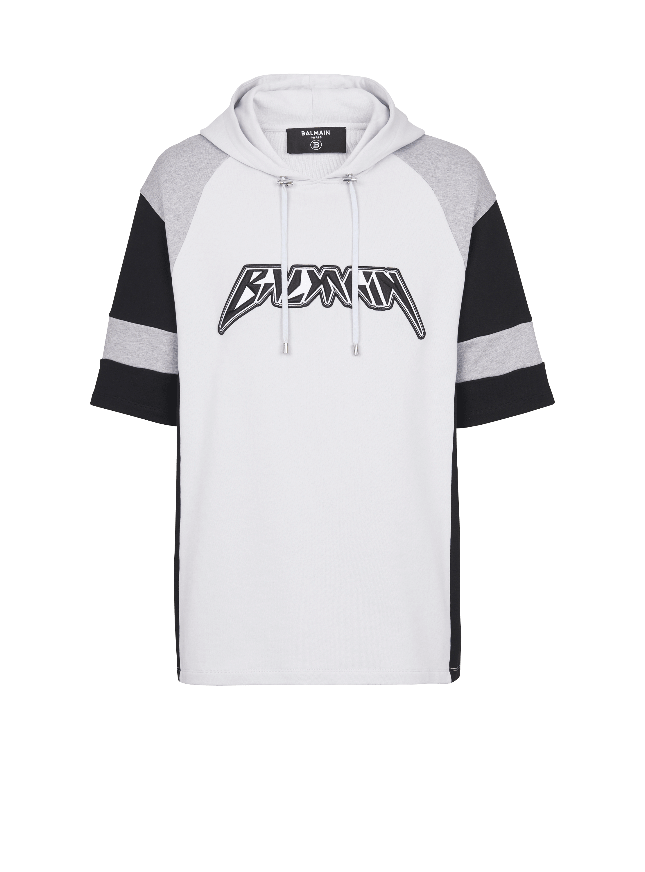 Oversized cotton hoodie with embroidered Balmain logo, grey, hi-res