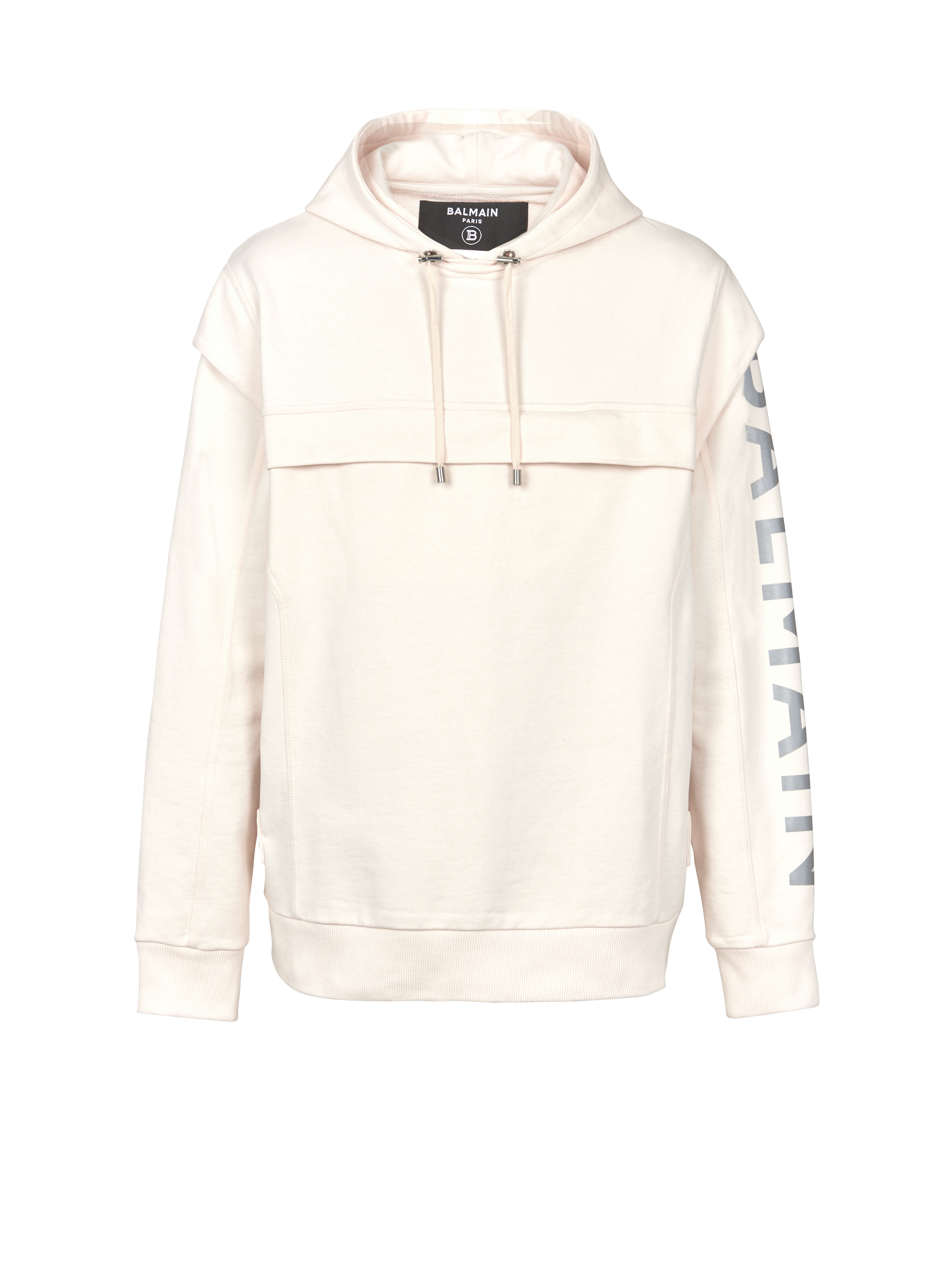 Cotton printed Balmain logo hoodie, beige, hi-res