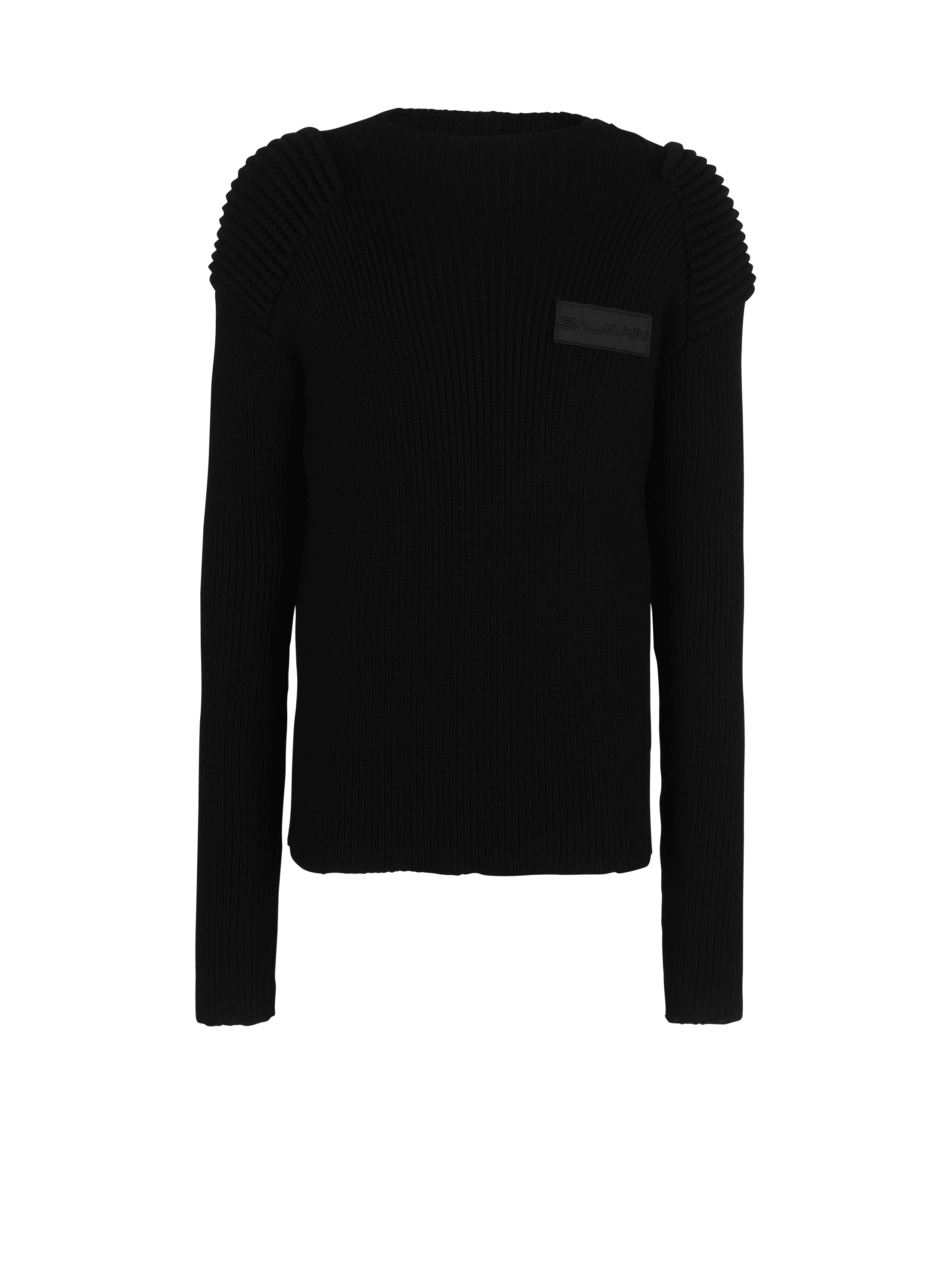 Wool jumper with Balmain logo, black, hi-res