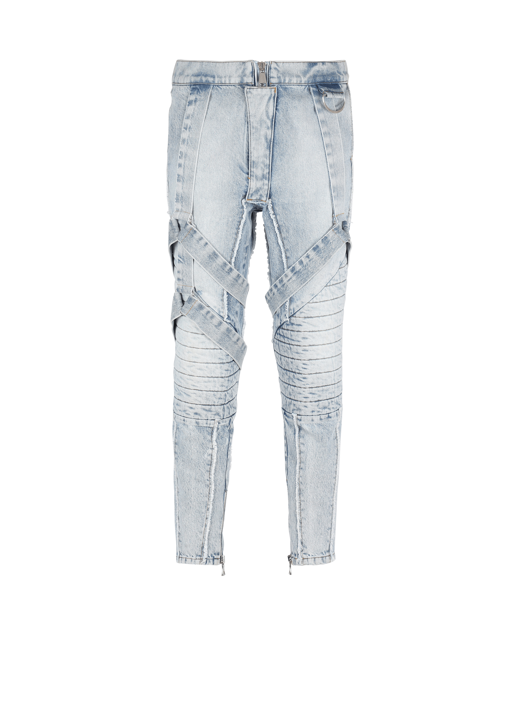 Cotton slim-fit jeans with straps, blue, hi-res
