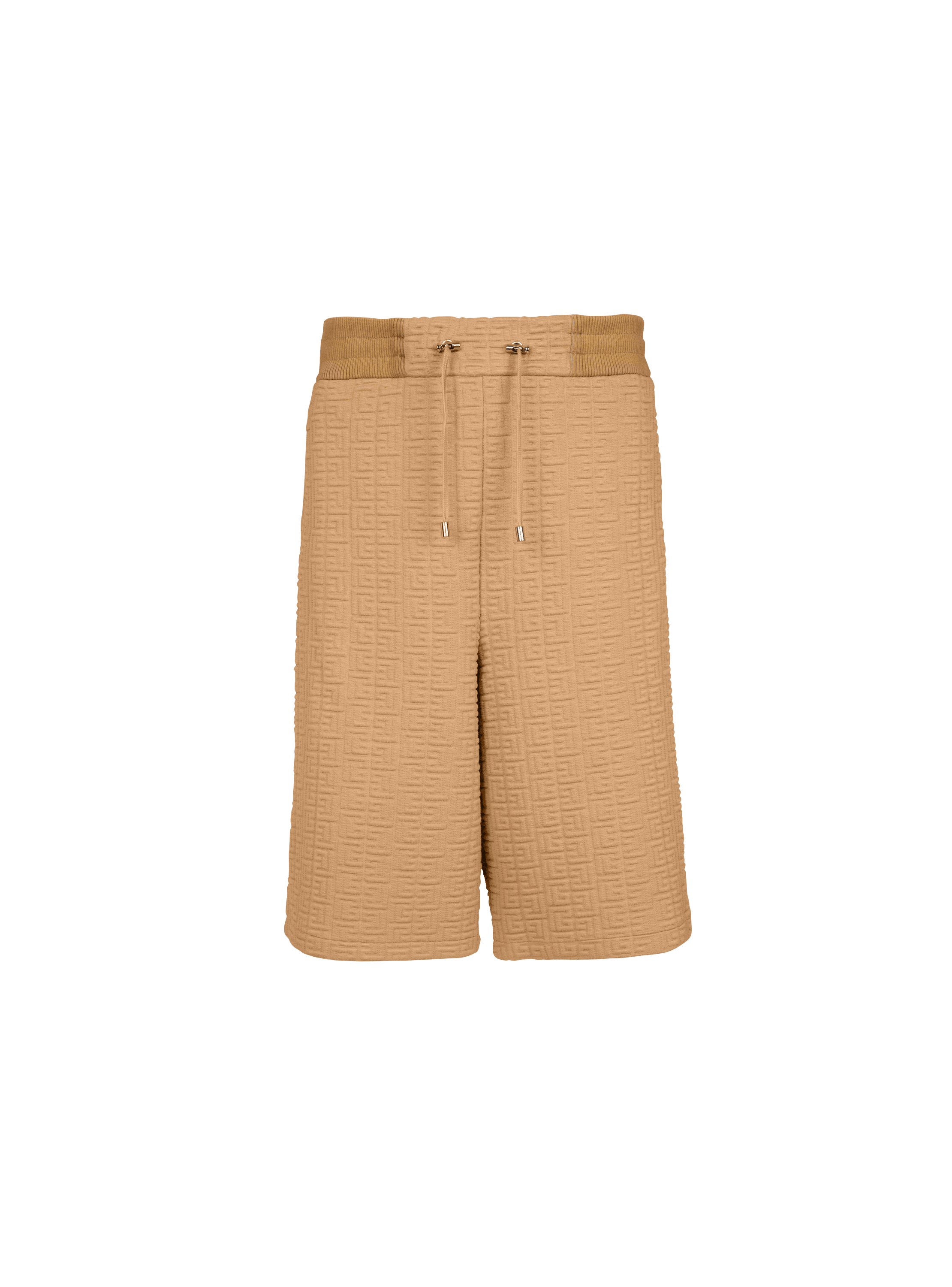 Bermuda shorts with embossed Balmain monogram, brown, hi-res