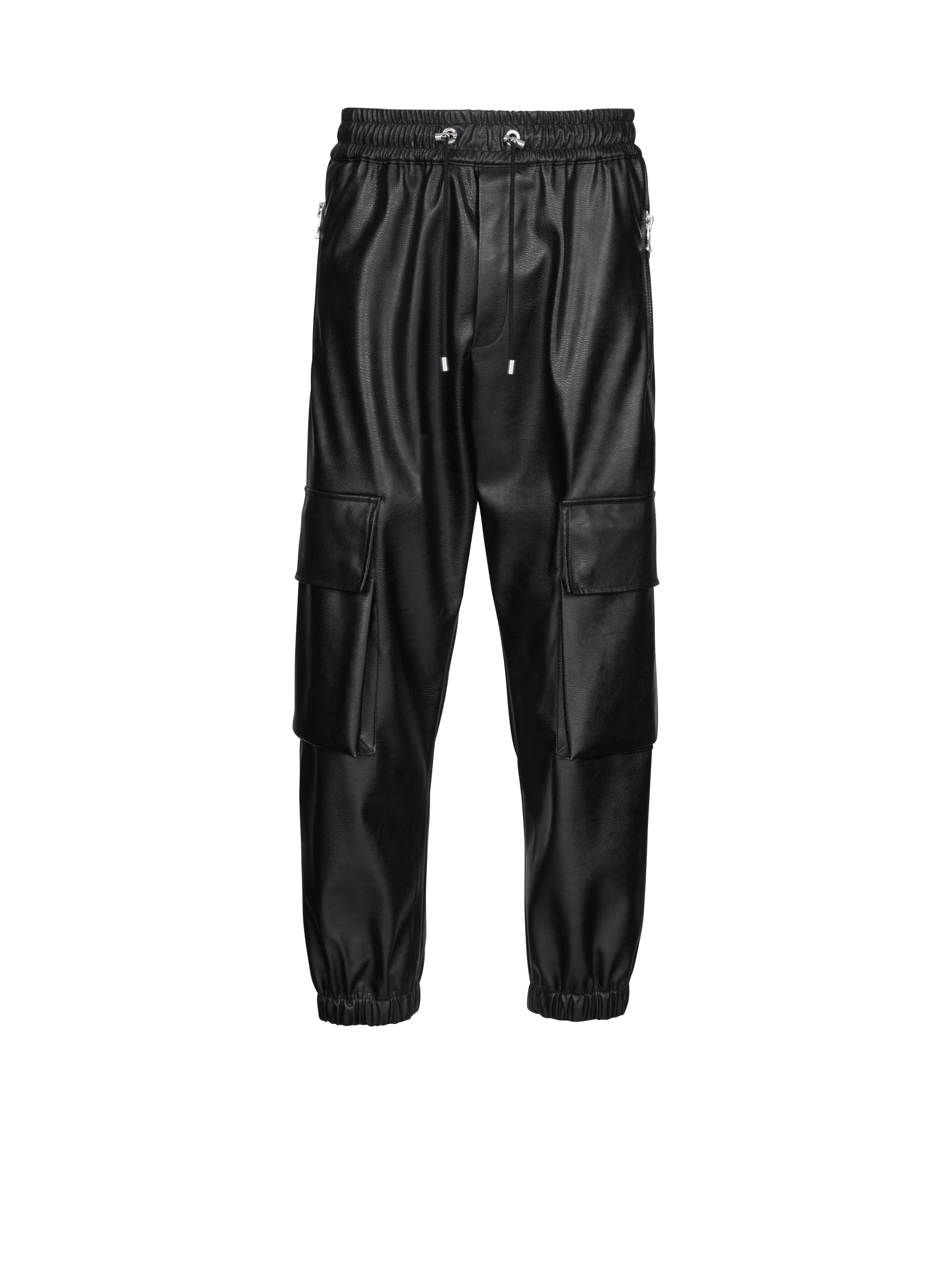 Pantalones tipo cargo de piel sintética, negro, hi-res